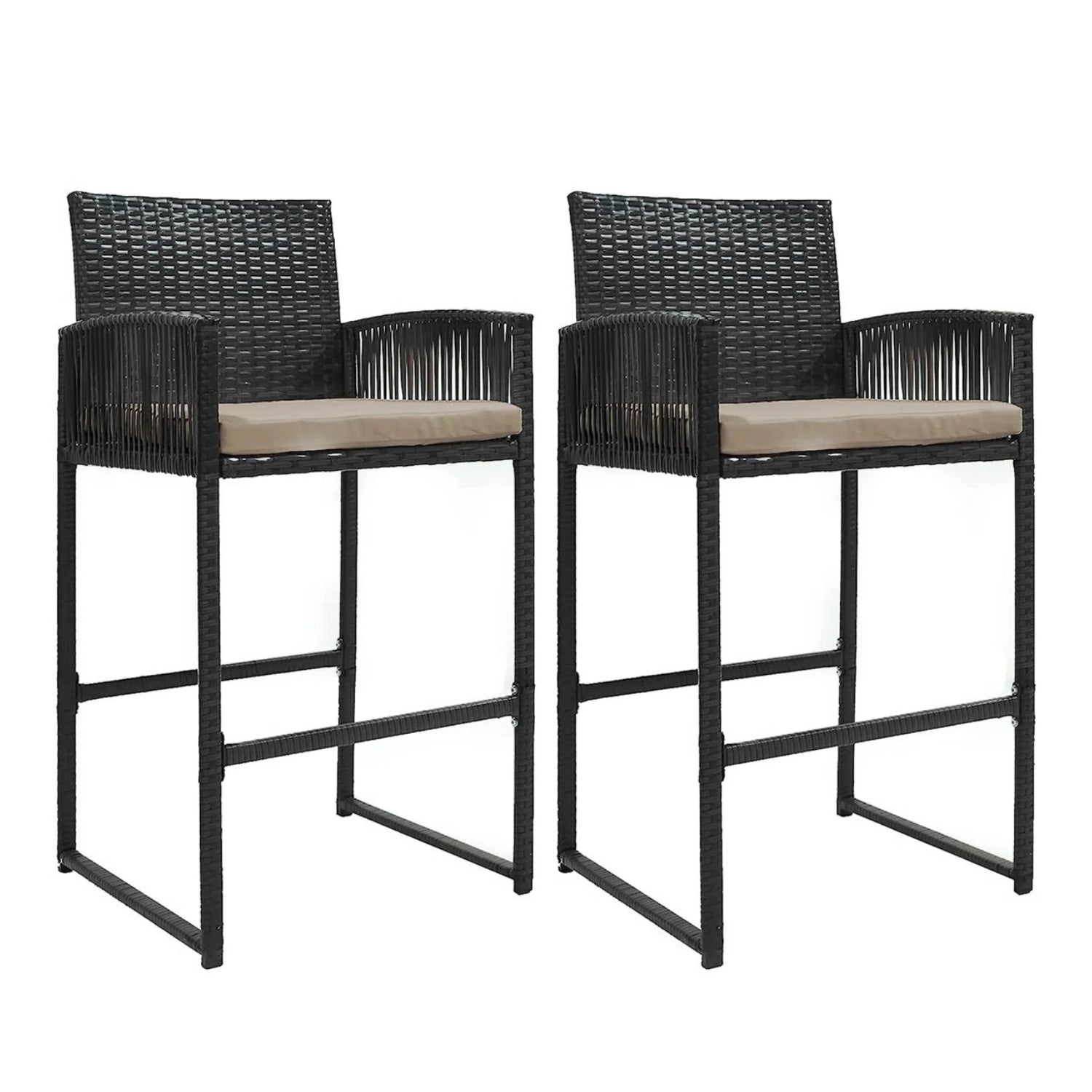 Outdoor Rattan Wicker 2-Piece Bar Chairs