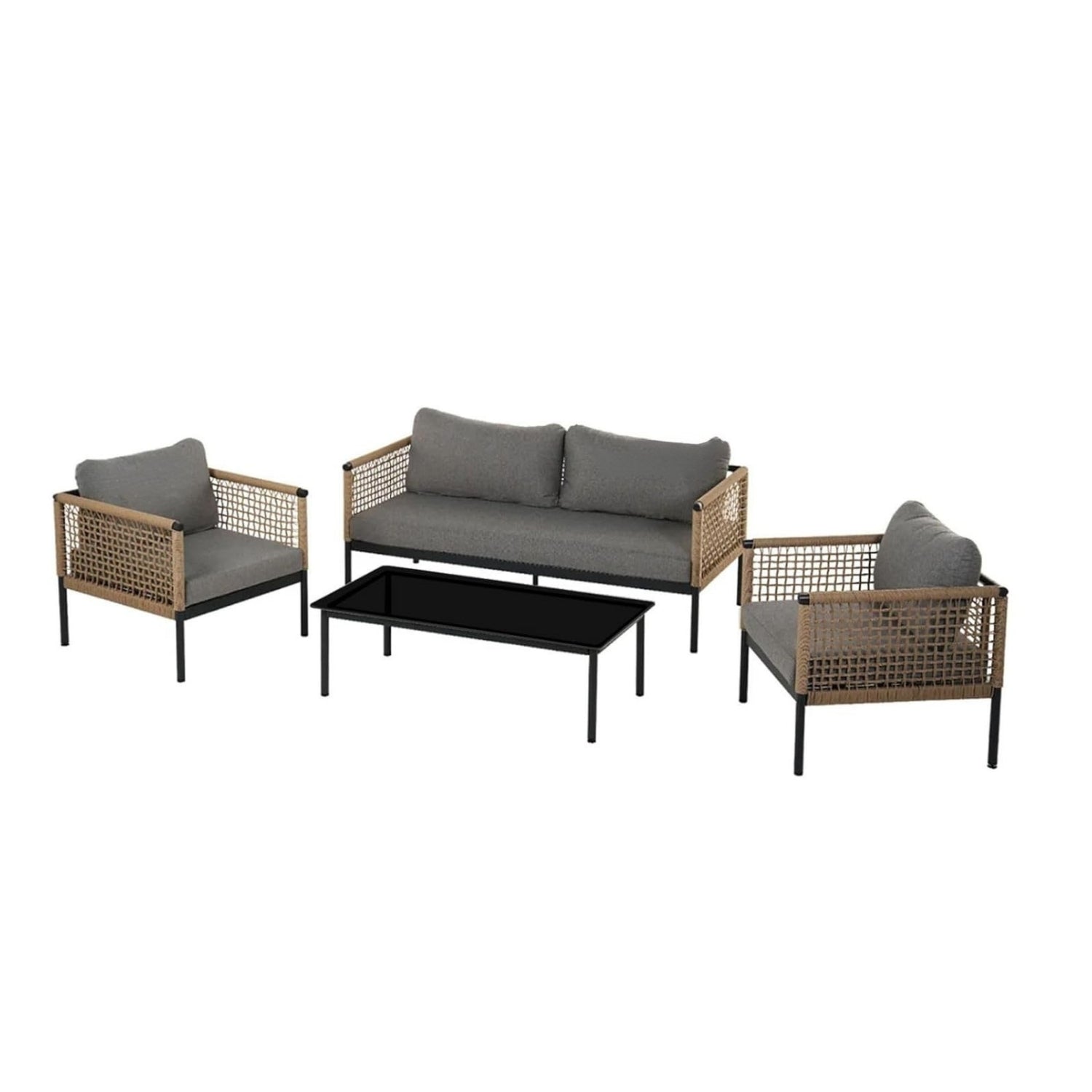Outdoor Rope 4 Piece Sofa Set (Beige & Grey)