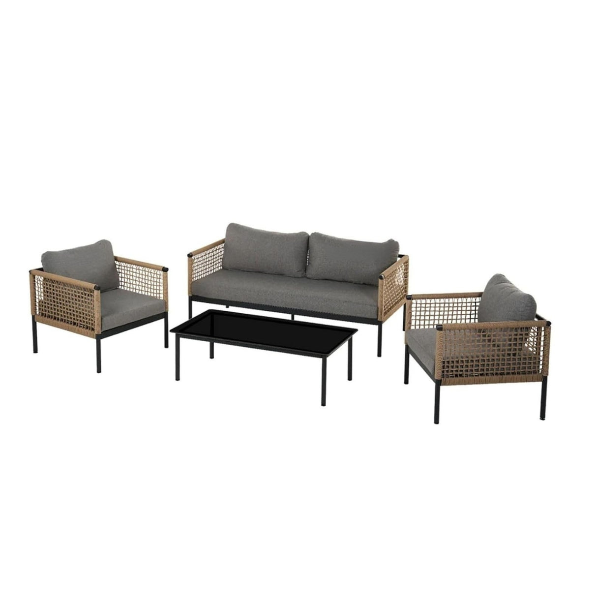 Outdoor Rope 4 Piece Sofa Set (Beige & Grey)