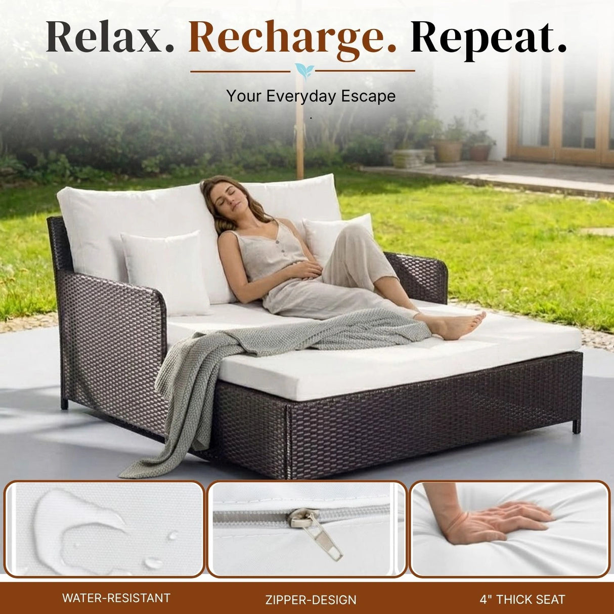 Outdoor Patio Double Seater Daybed For Garden, Poolside