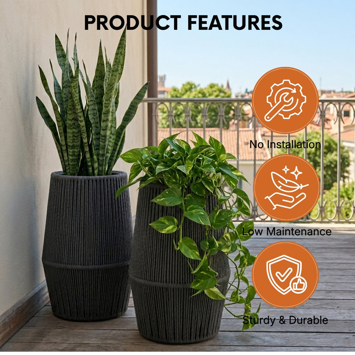 Outdoor Rope Planter Set of 2 (Grey)