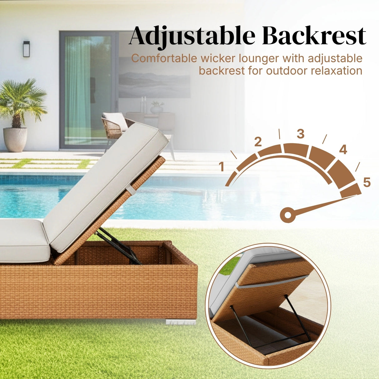 Outdoor All-Weather Rattan Wicker Lounger (Beige & Grey)