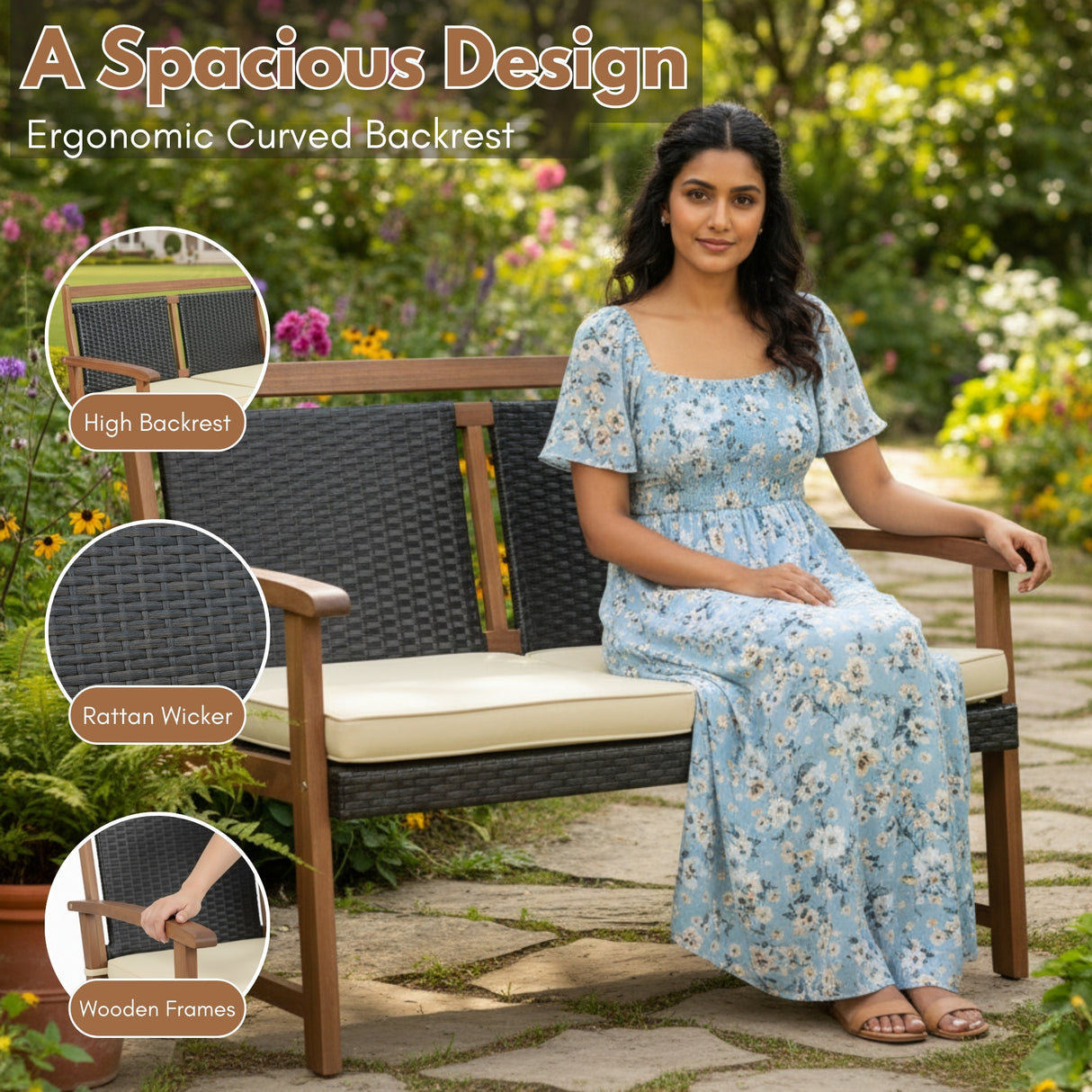 Outdoor Wicker 4-Piece Sofa Set with Solid Sheesham Wood Frames