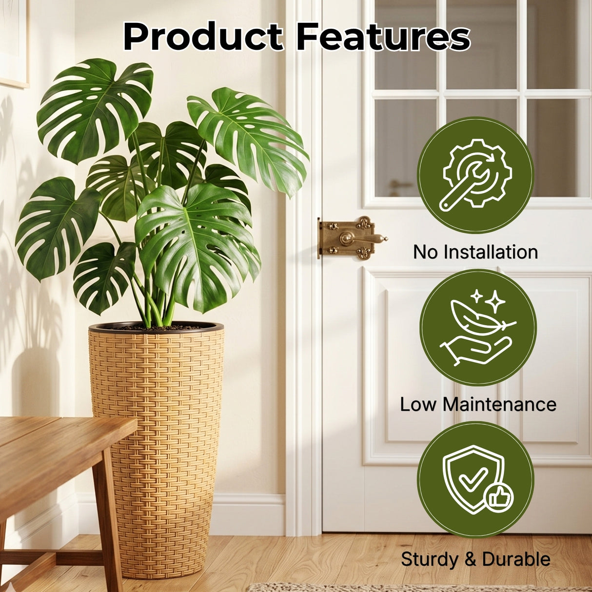 2-Piece Outdoor Wicker Planter Set (Beige)