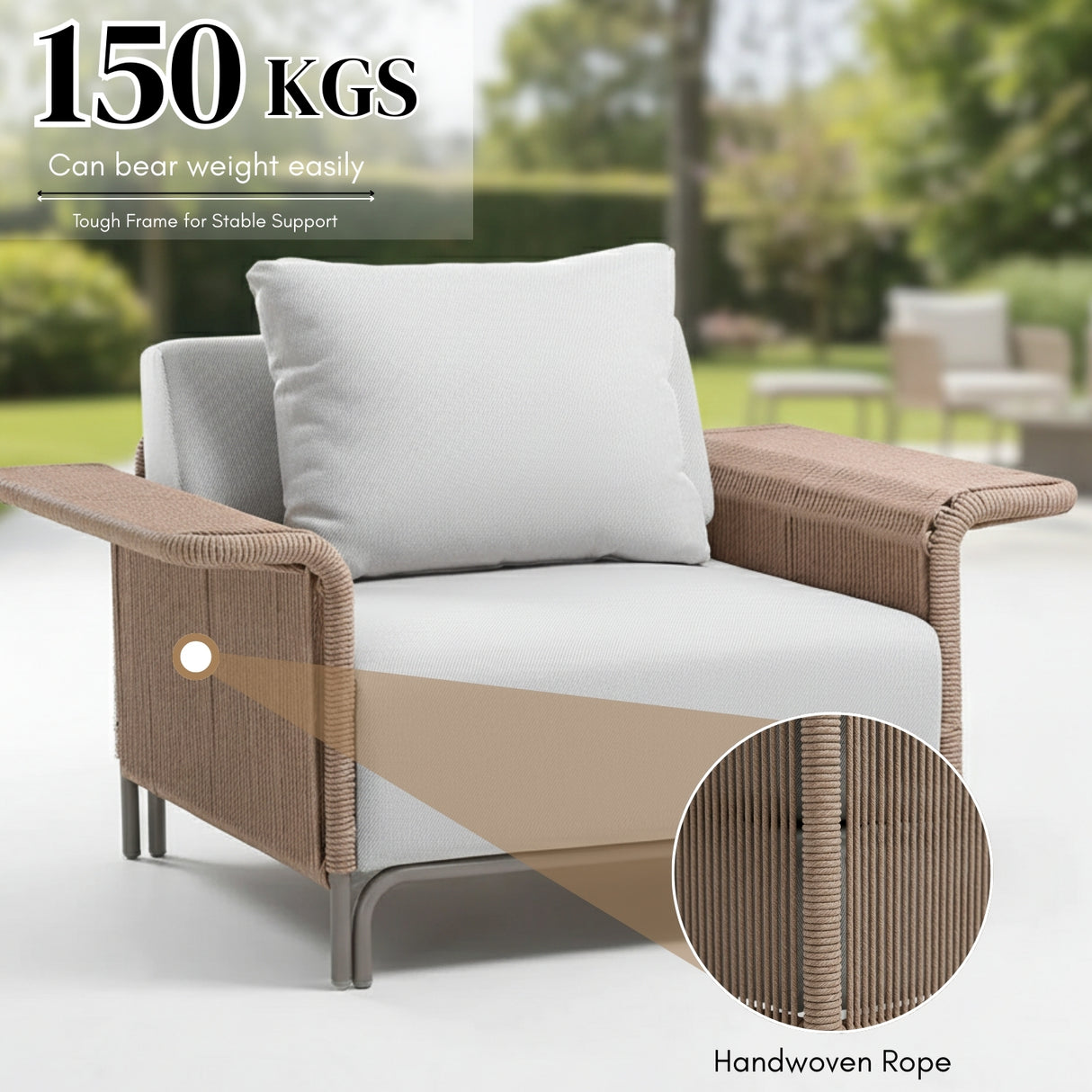 4-Piece Outdoor Rope Patio Conversation Set (Beige & Off-White)