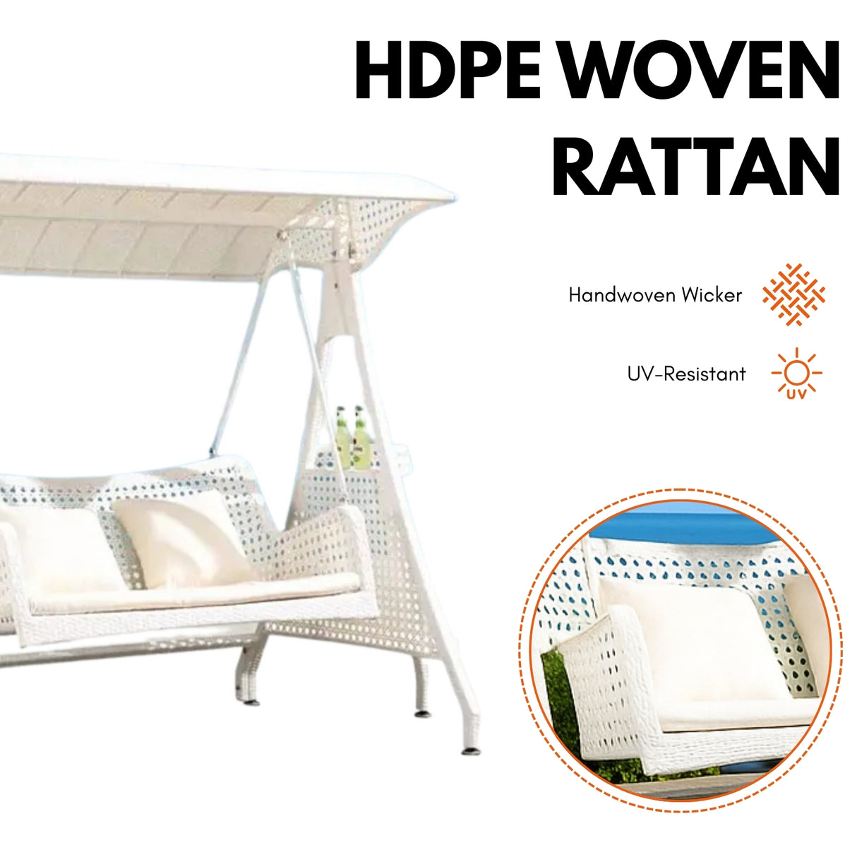 Outdoor Wicker 2-Seat Patio Swing Chair with Shade & Cushions