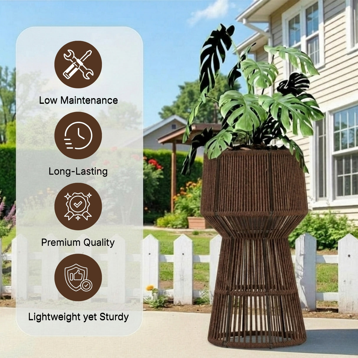 Devoko Outdoor Rope Planter Stand Set (Brown)