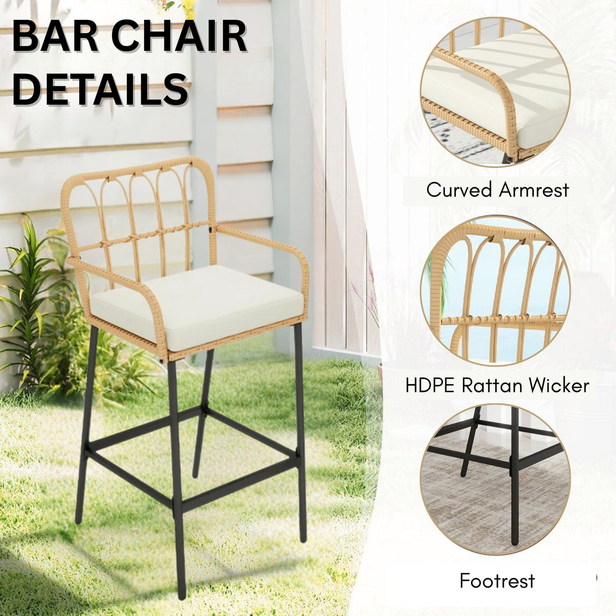 Outdoor Rattan Wicker Bar Set with Round Table