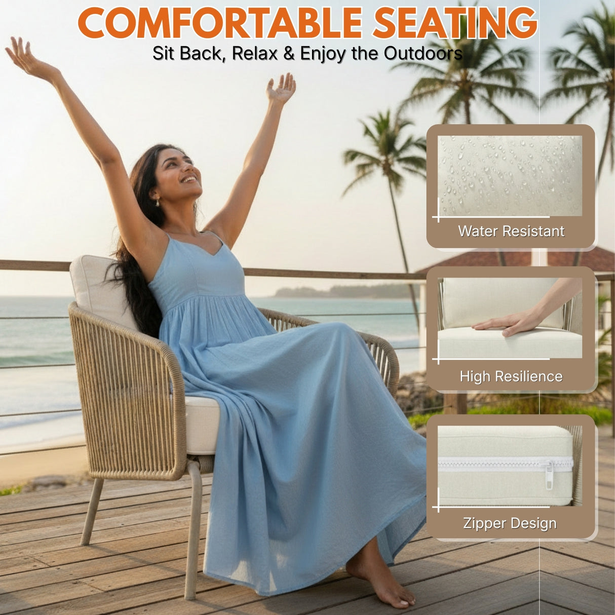 Outdoor Rope 2-Piece Sofa Chairs (Beige & Off-White)
