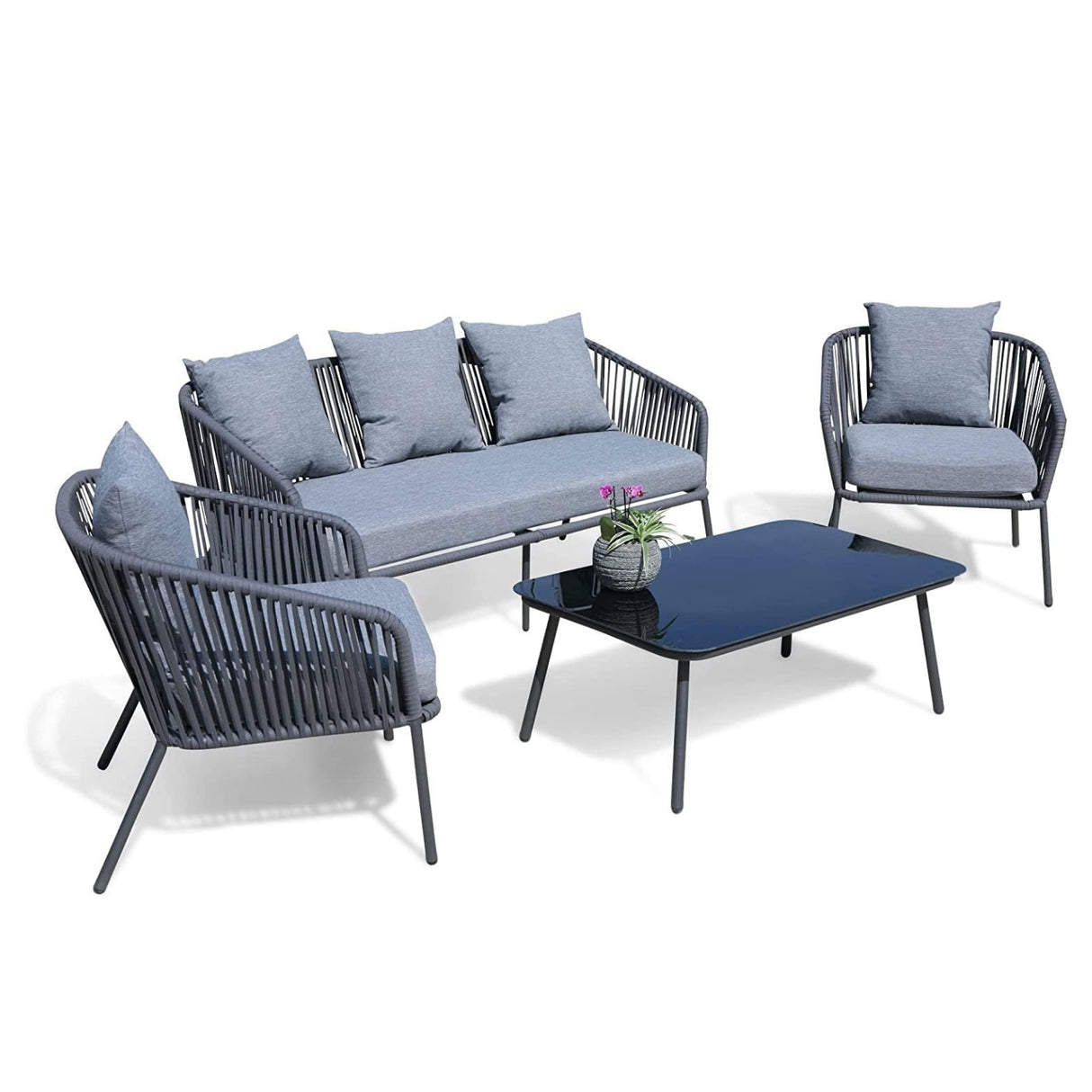 4-Piece Outdoor Rope Patio Sofa Set (Grey)