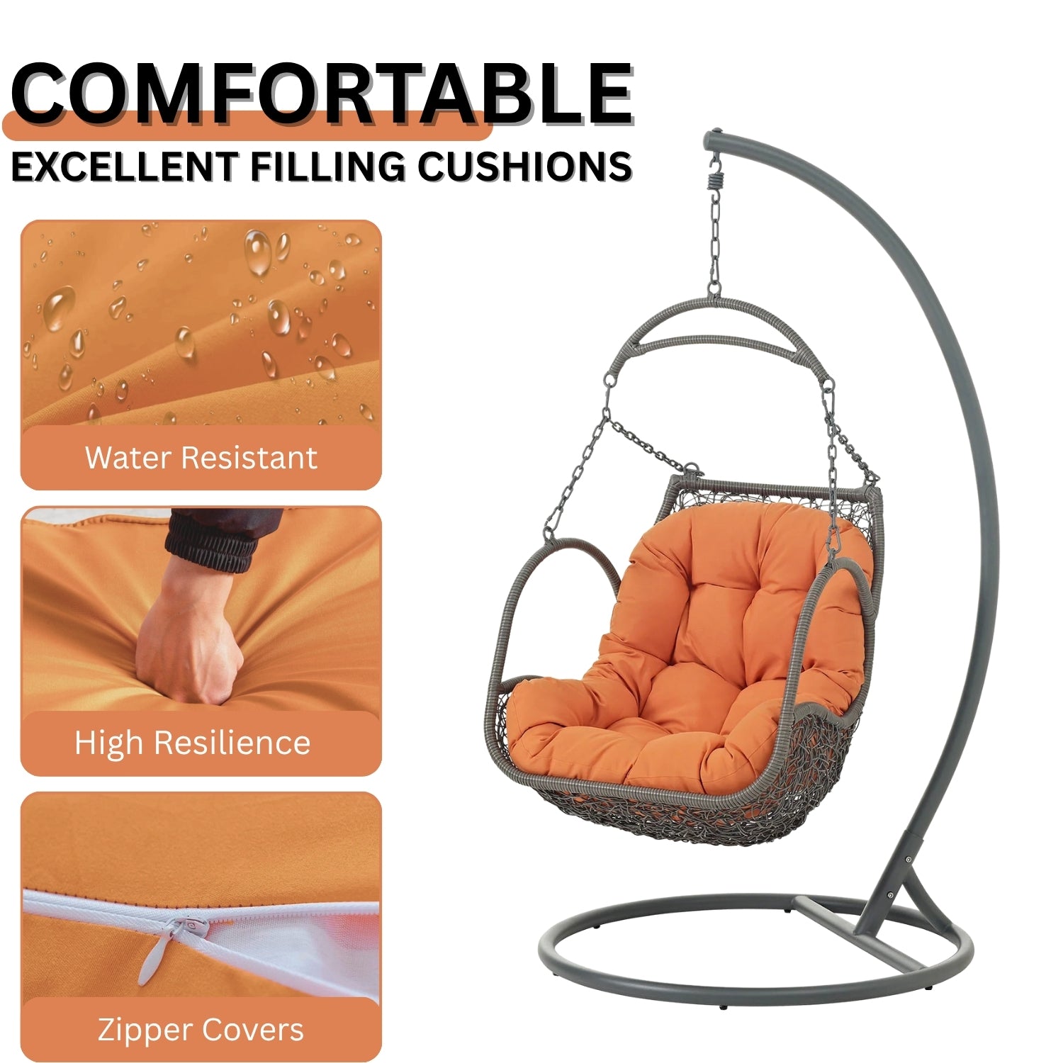 Outdoor Rattan Wicker Hanging Swing Chair with Cushion