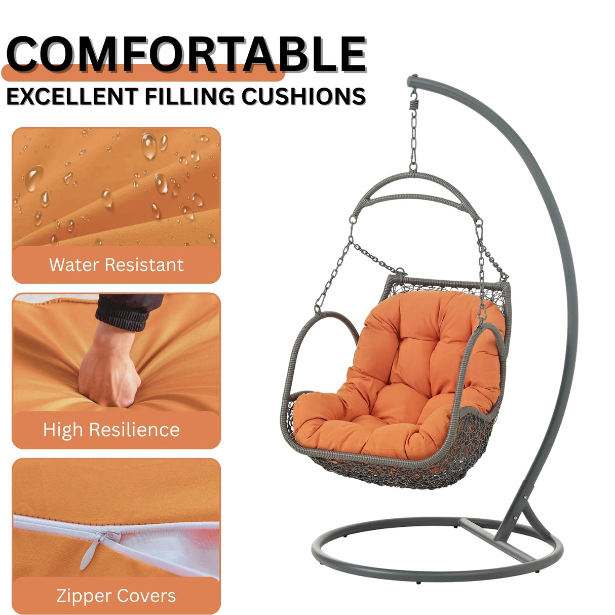 Outdoor Rattan Wicker Hanging Swing Chair with Cushion