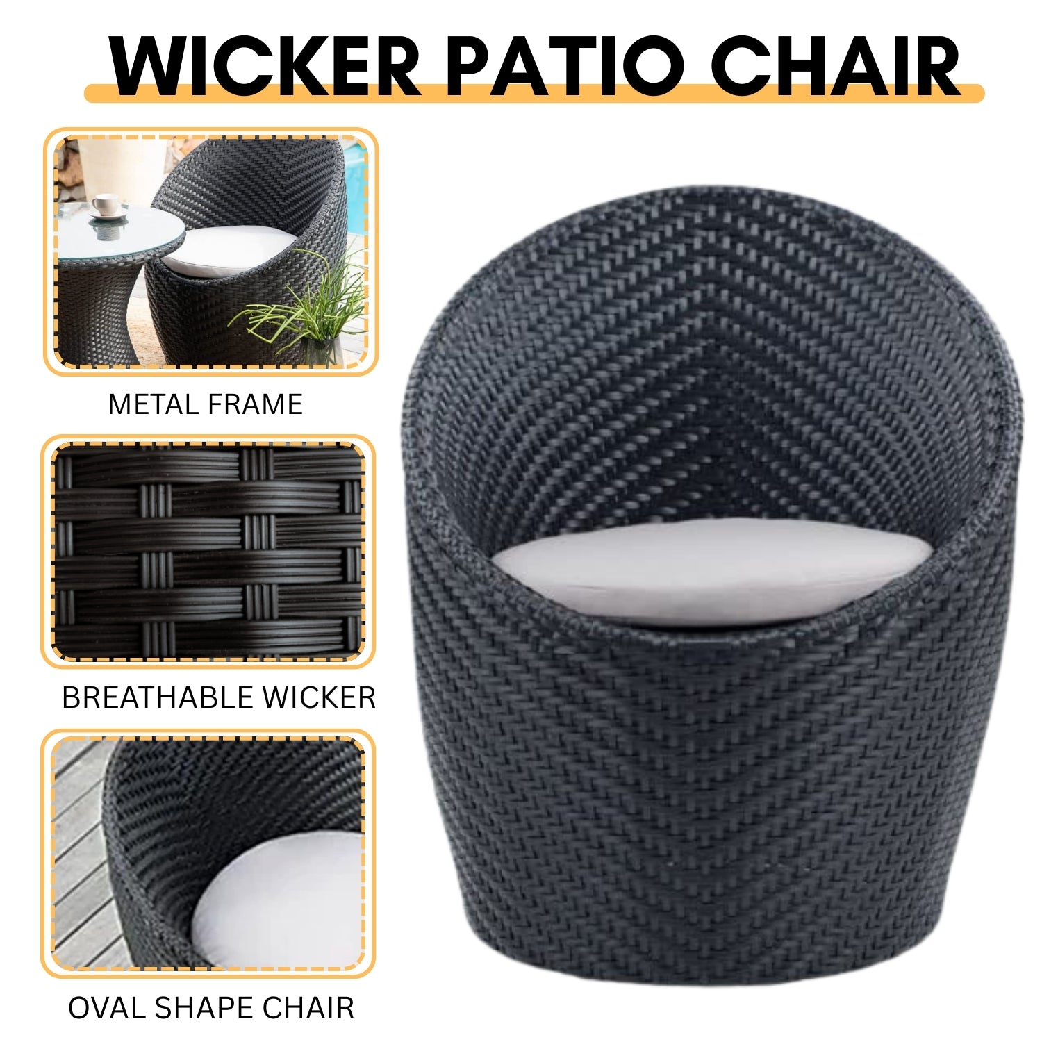 Outdoor Rattan Wicker 3-Piece Conversation Set