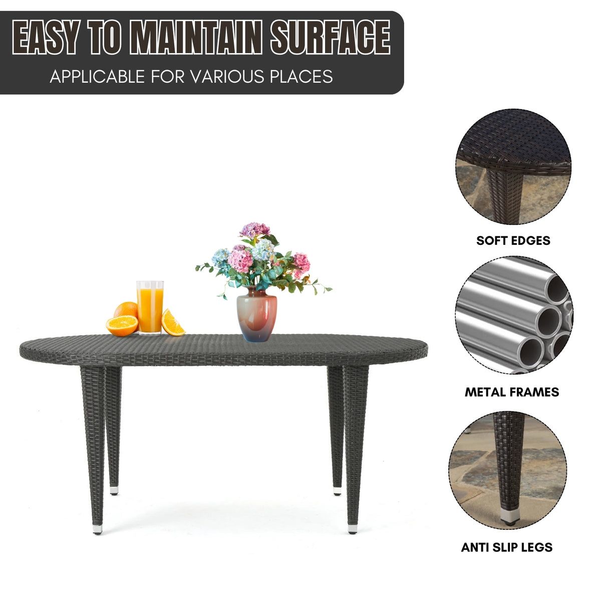 Outdoor Rattan Wicker Round Patio Table (Black)