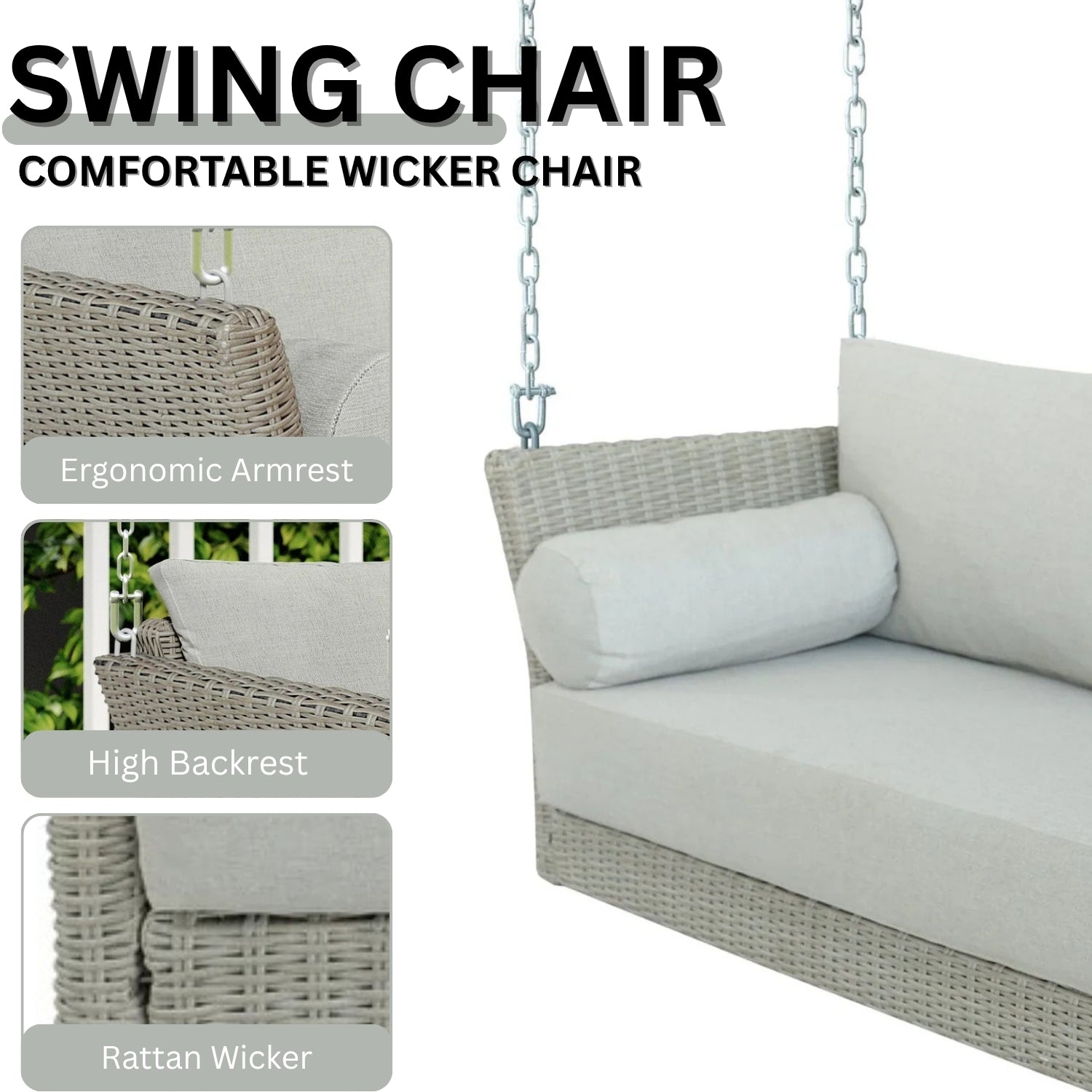 Outdoor Rattan Wicker Hanging Swing Chair with Cushion
