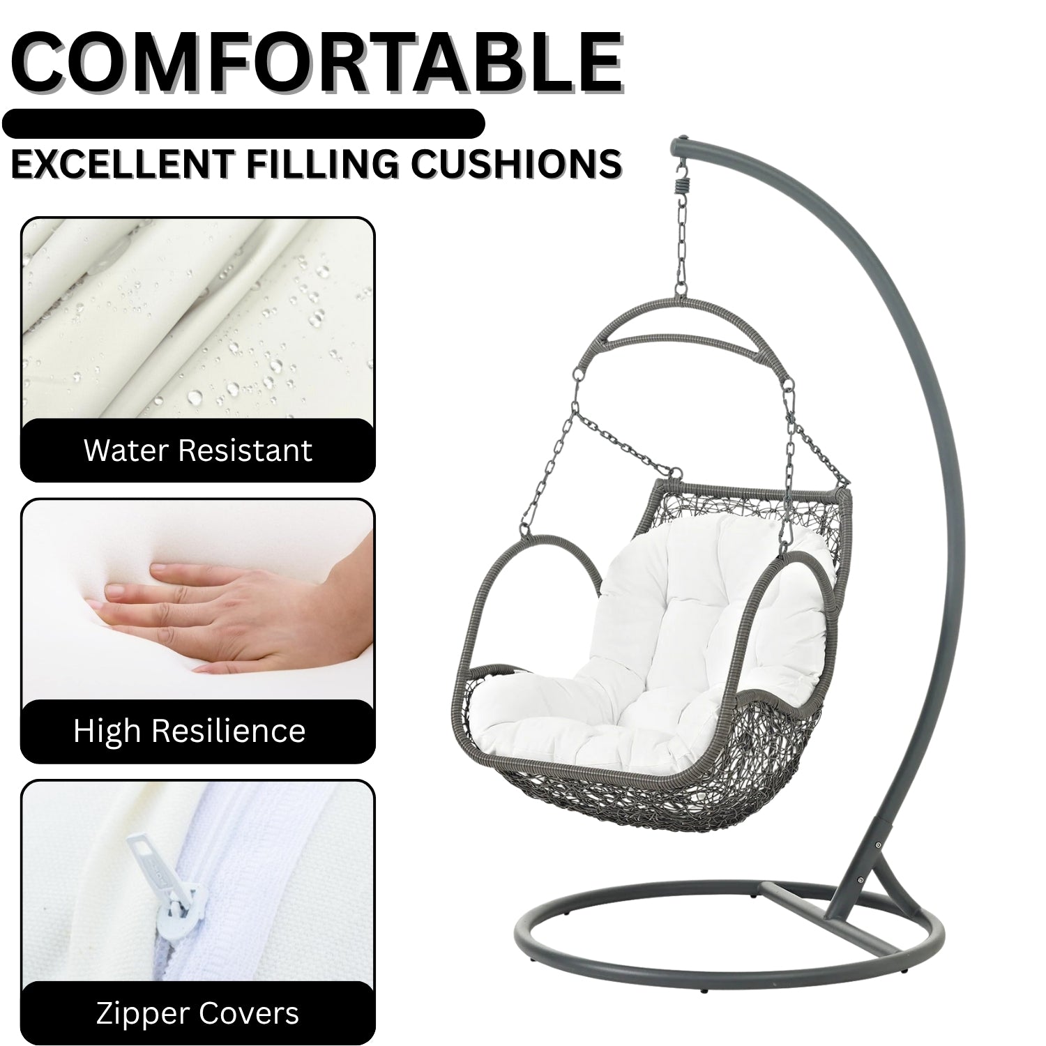 Outdoor Rattan Wicker Hanging Swing Chair with Cushion