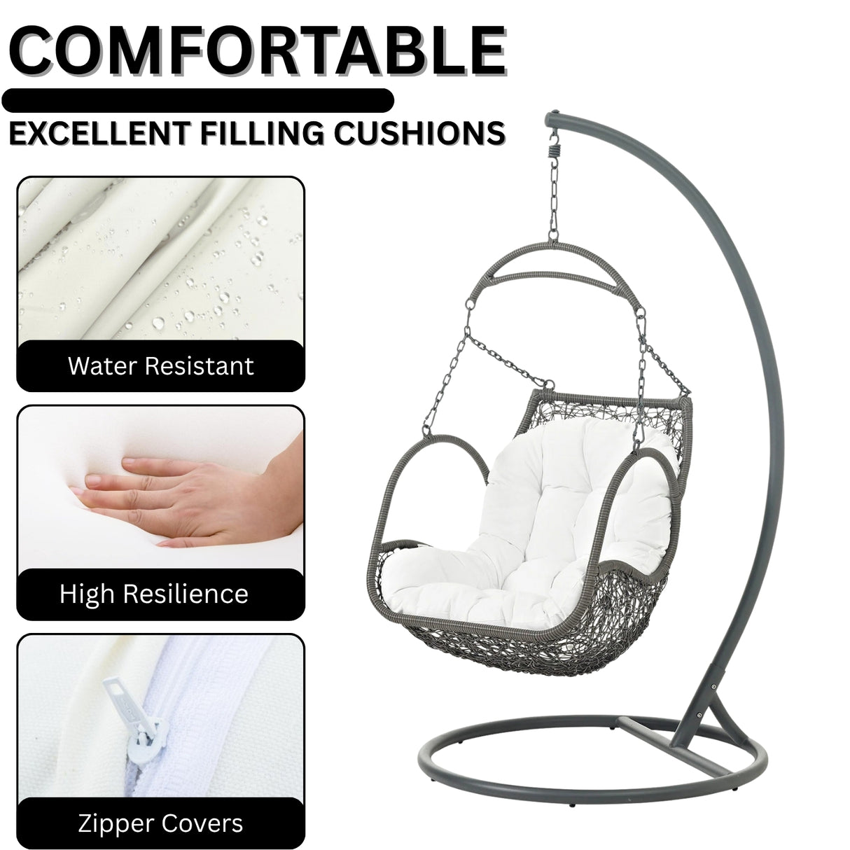 Outdoor Rattan Wicker Hanging Swing Chair with Cushion