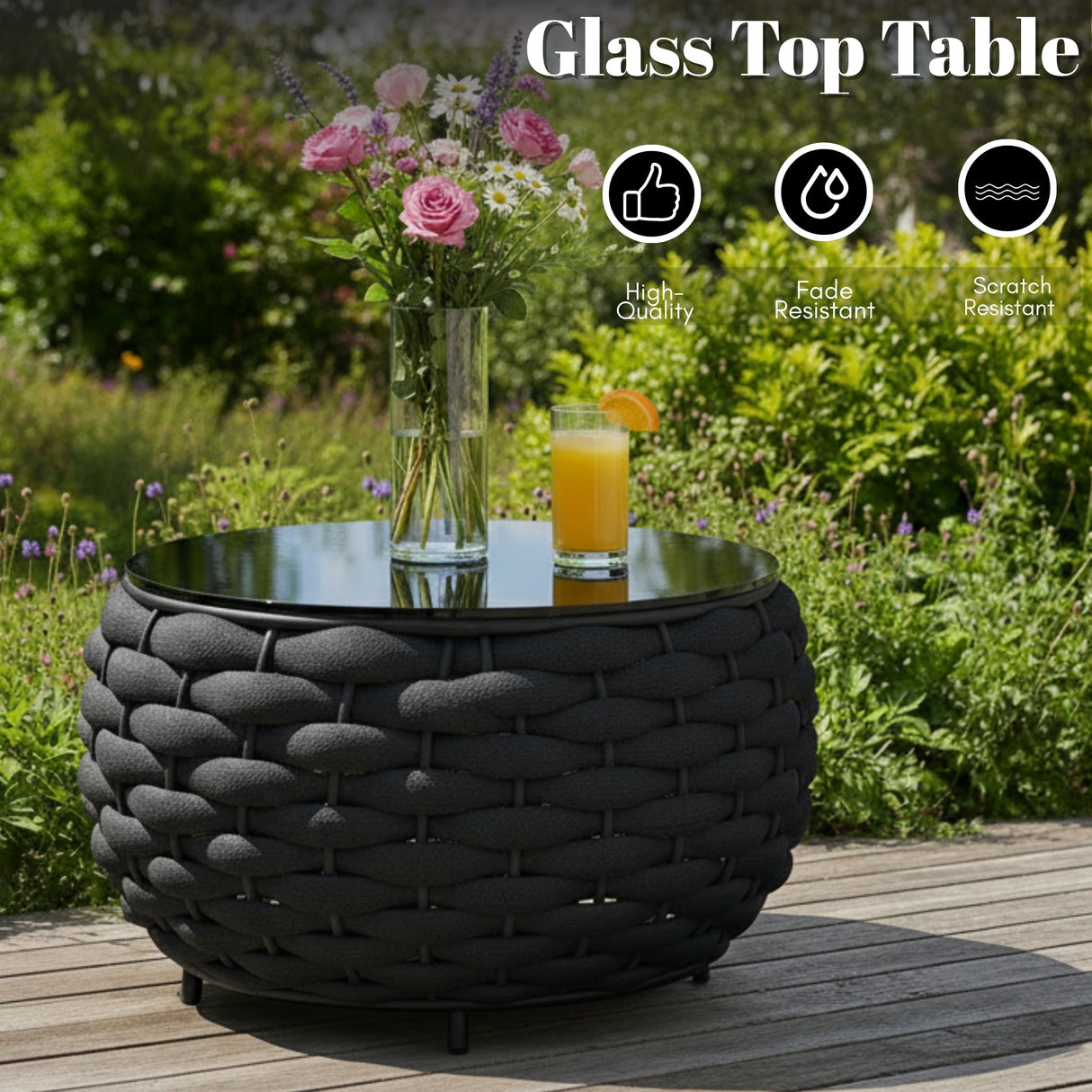 4 Piece Outdoor Rope Sofa Set (Black)