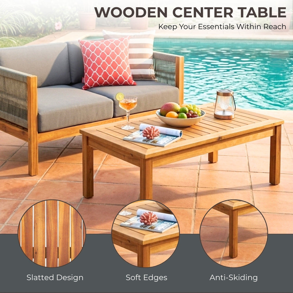 Outdoor Rope 2 Seater Sofa Set with Wooden Center Table