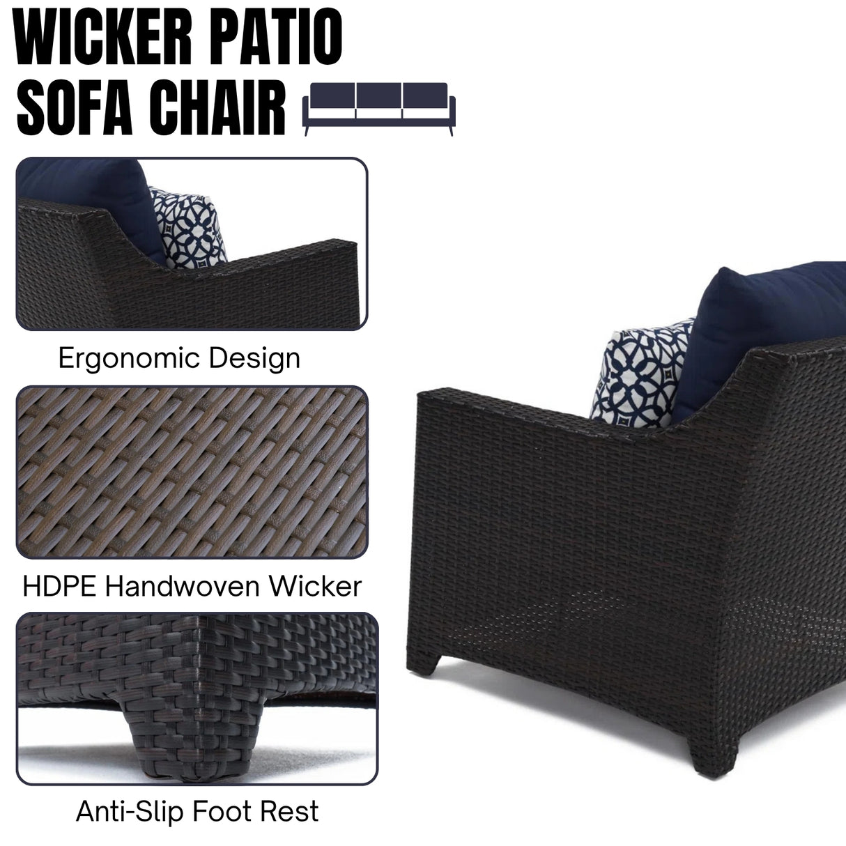 Outdoor All-Weather Rattan Wicker Three Seater Sofa