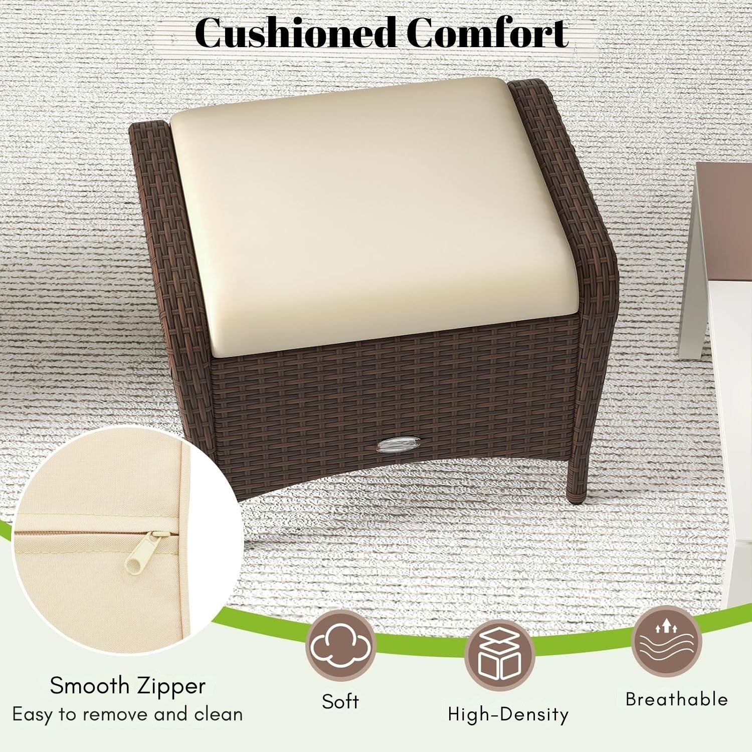 2-Piece Outdoor Rattan Wicker Ottoman Set