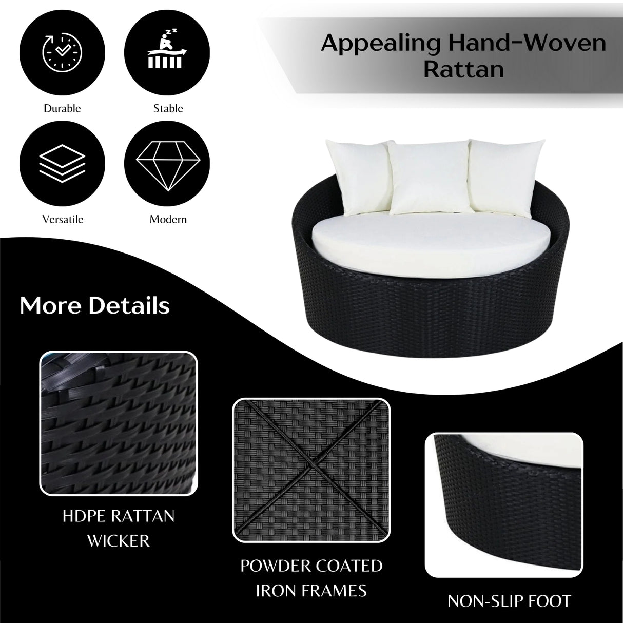 Outdoor Rattan Wicker Daybed with Glass Top Table