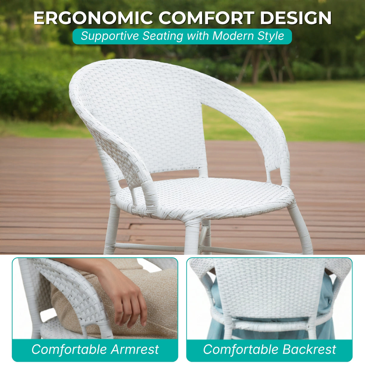 Outdoor Wicker 3 Piece Patio Bistro Set (White)
