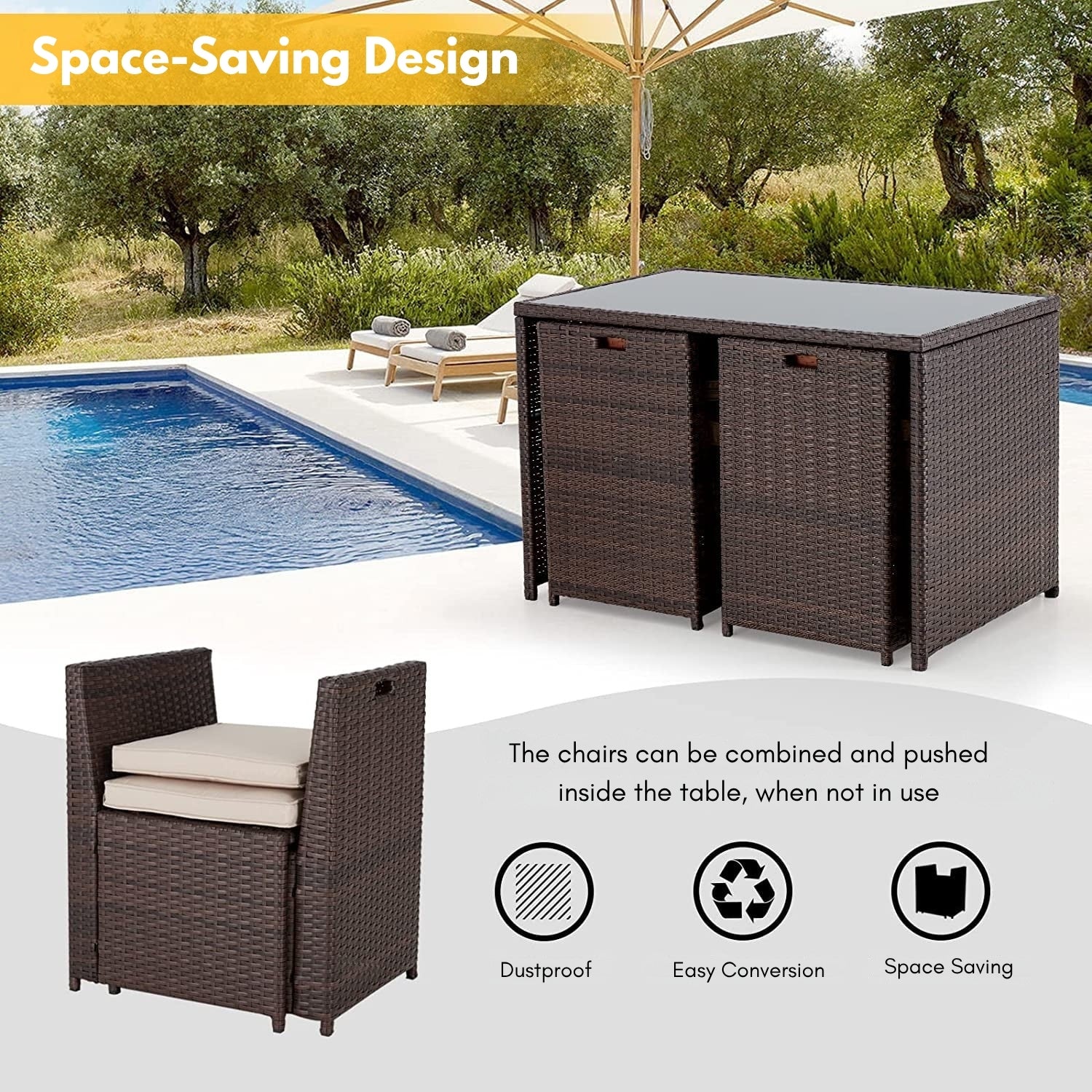 5-Piece Outdoor Patio Dining Set with Square Tabletop