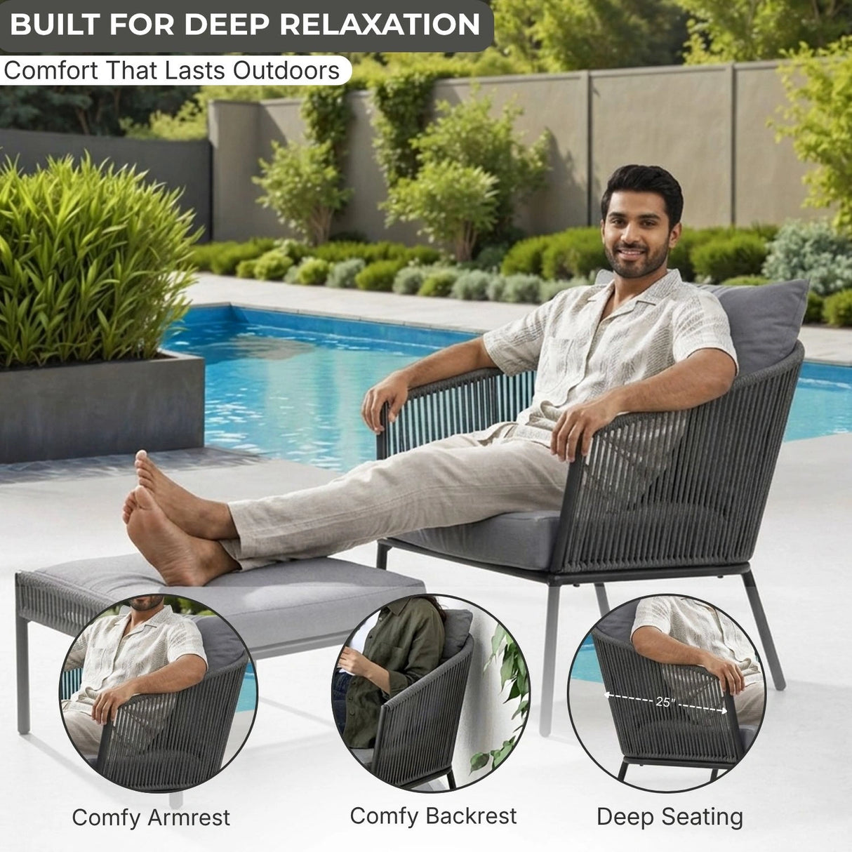 Outdoor 5 Piece Rope Patio Sofa Set (Grey)