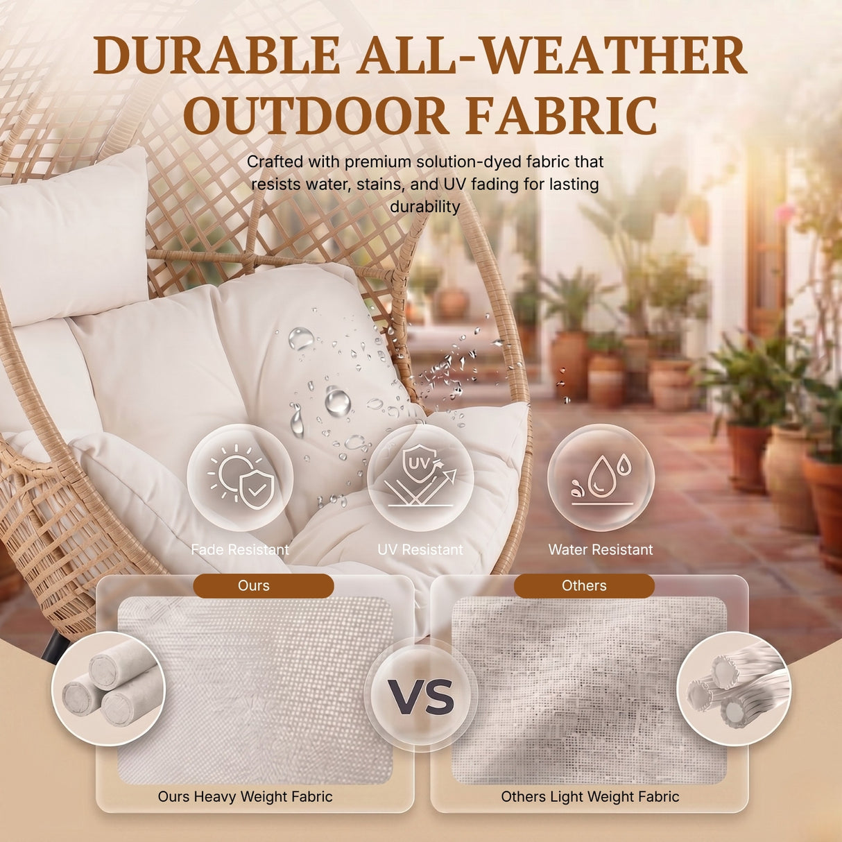 4-Piece Outdoor Wicker Egg Chair Set with Ottomans (Beige & Off-White)