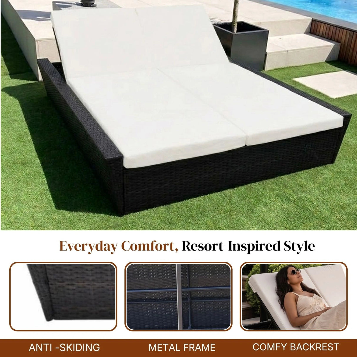 Outdoor Wicker Patio Double Seater Recliner Daybed