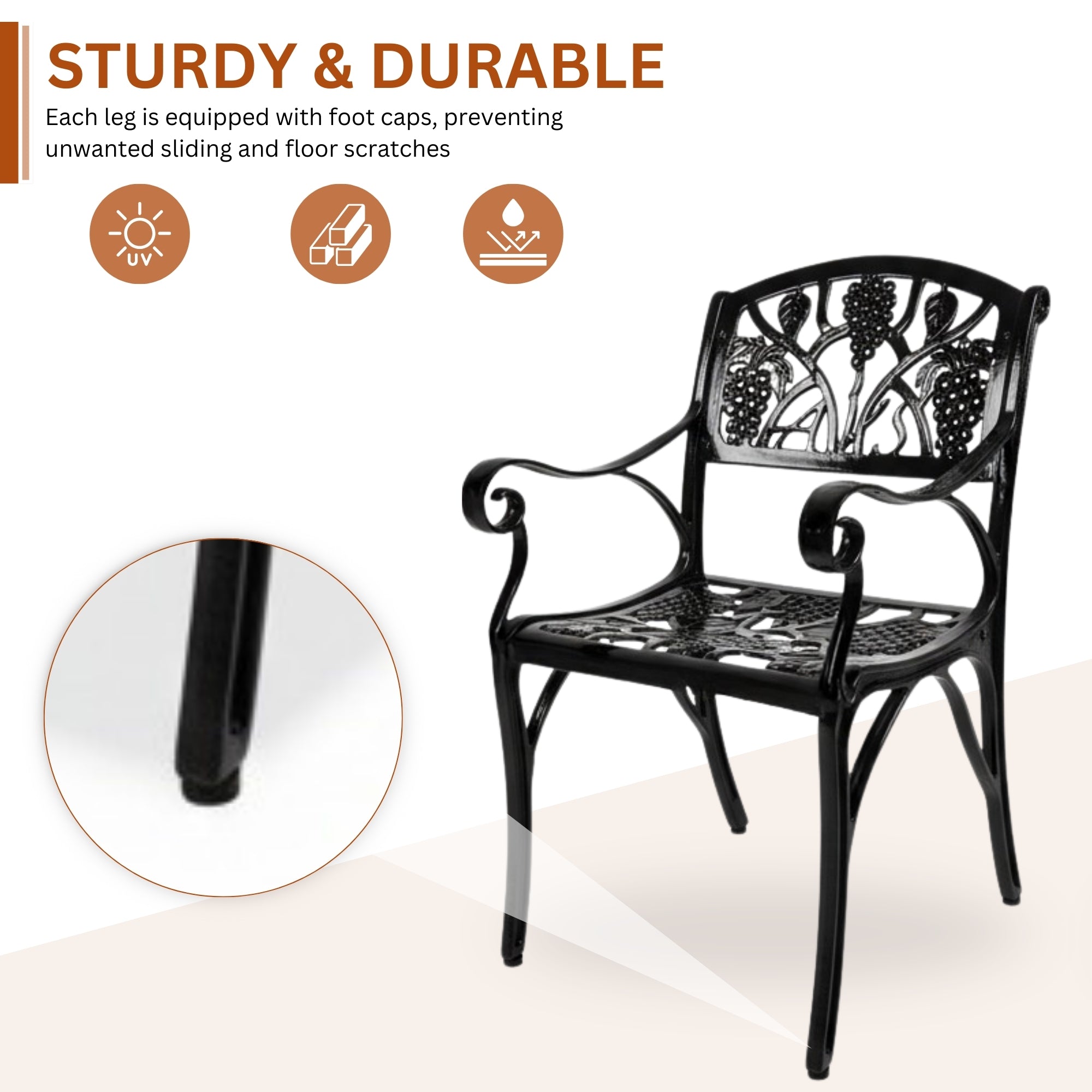 Outdoor Cast Aluminum 2 Chairs Patio Bistro Set (Black)