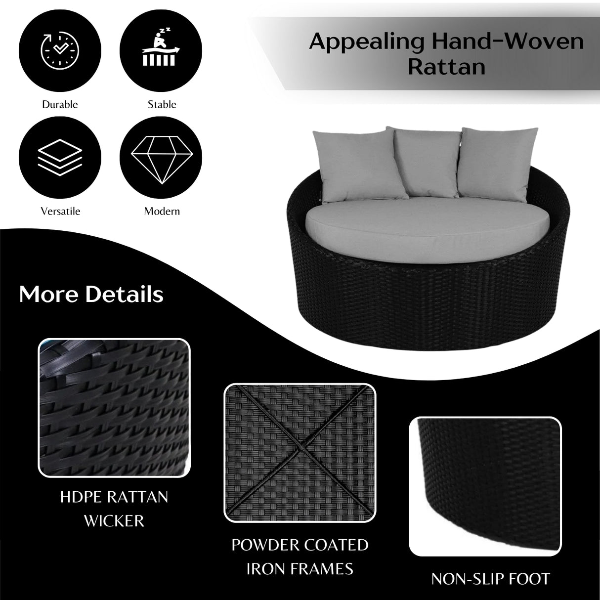 Outdoor Rattan Wicker Daybed with Glass Top Table