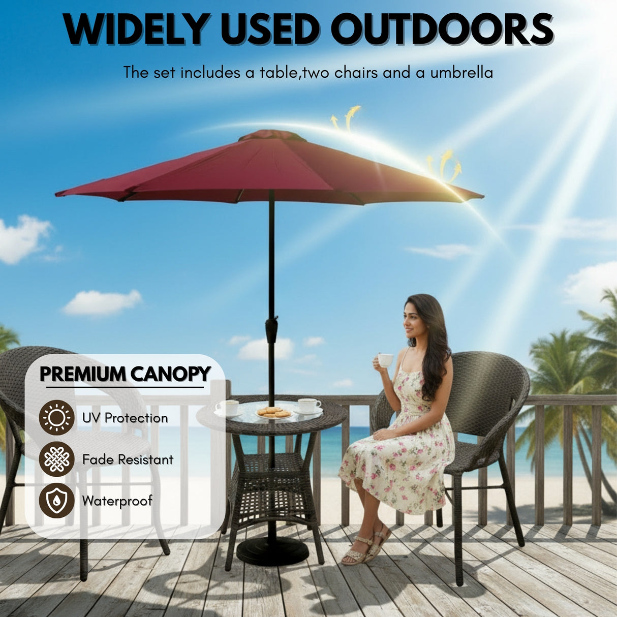 Outdoor Wicker 3-Piece Patio Set with Outdoor Umbrella