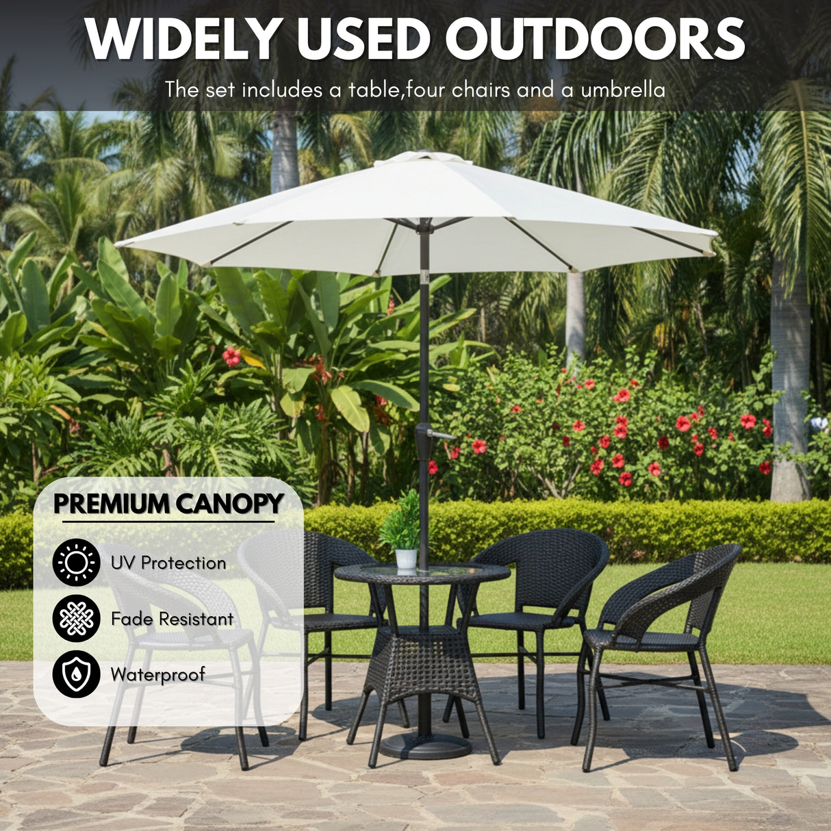Outdoor Wicker 5-Piece Patio Set with Outdoor Umbrella