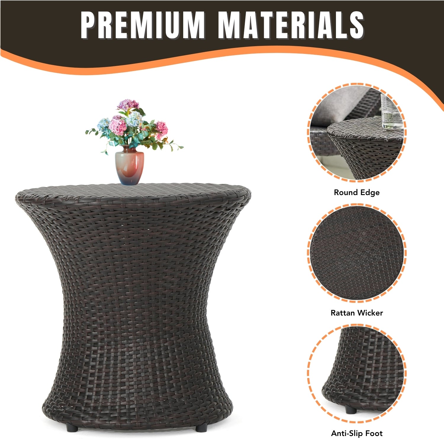 Outdoor Wicker Round Patio End Table
