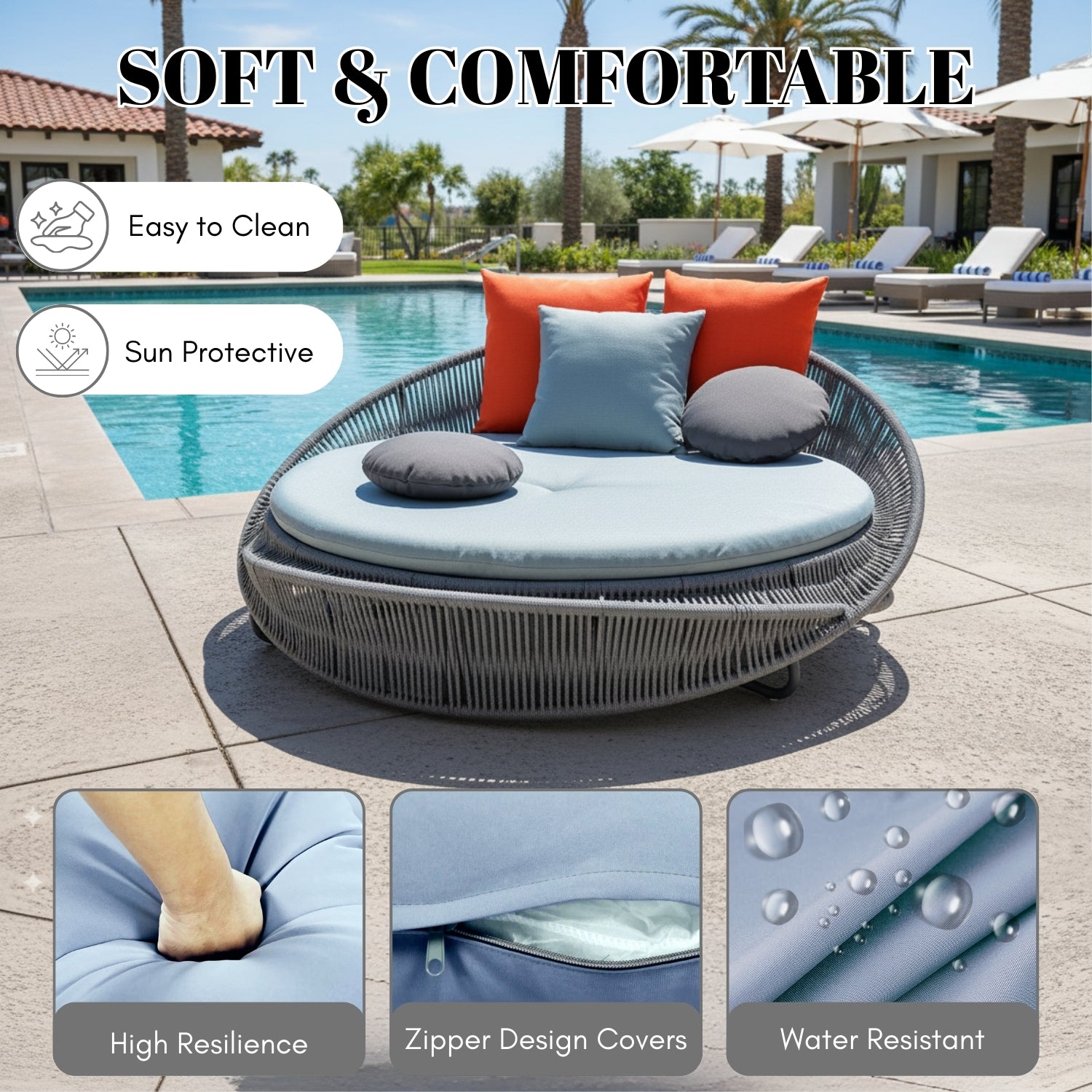 Outdoor Rope Round Patio Daybed Sofa