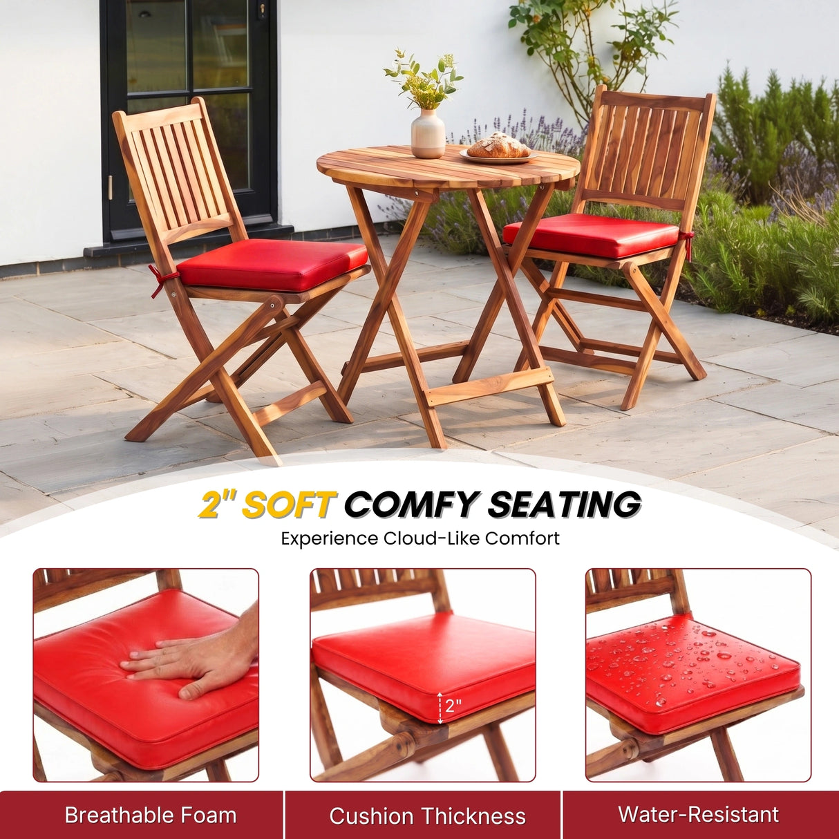 Acacia Wood Foldable Outdoor Bistro Set – 2 Chairs & Round Table