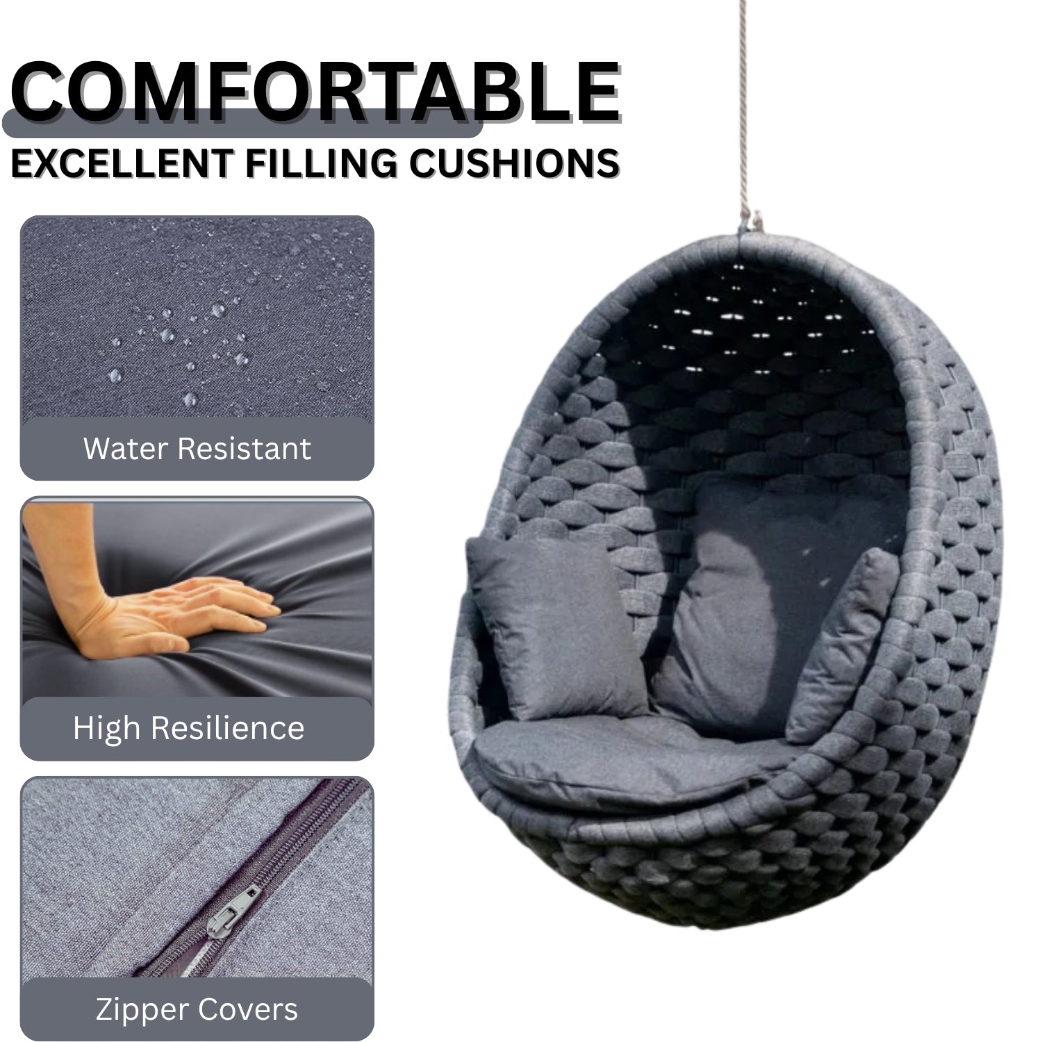 Grey Rope Hanging Egg Swing Chair