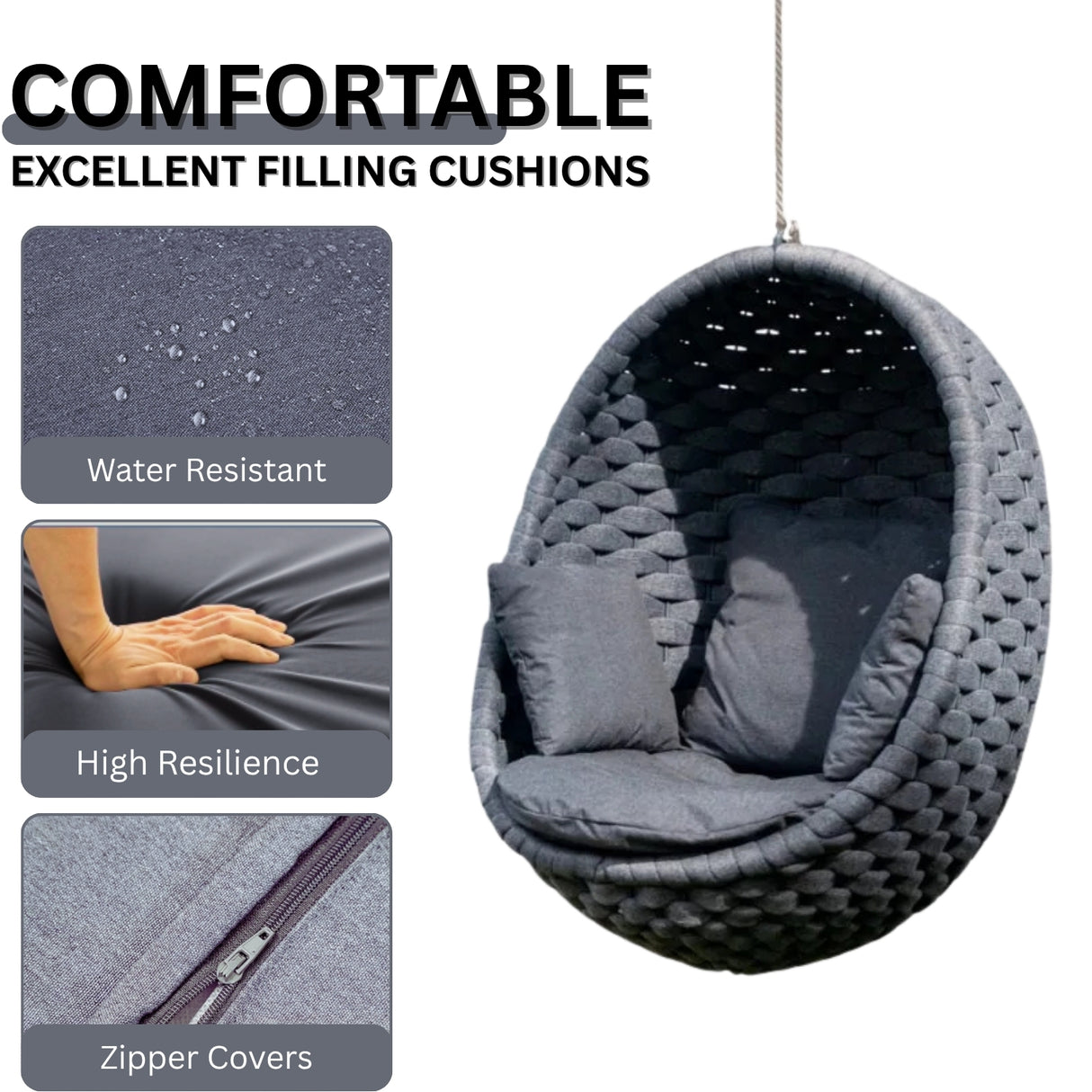 Grey Rope Hanging Egg Swing Chair