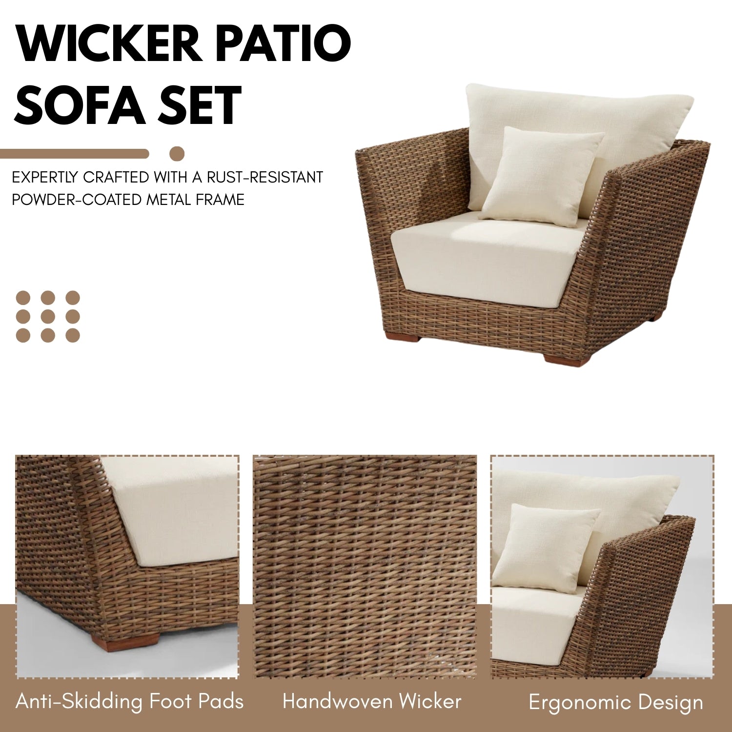 5-Piece Outdoor Wicker Sofa Set With 2-Tier Glass Top Tables