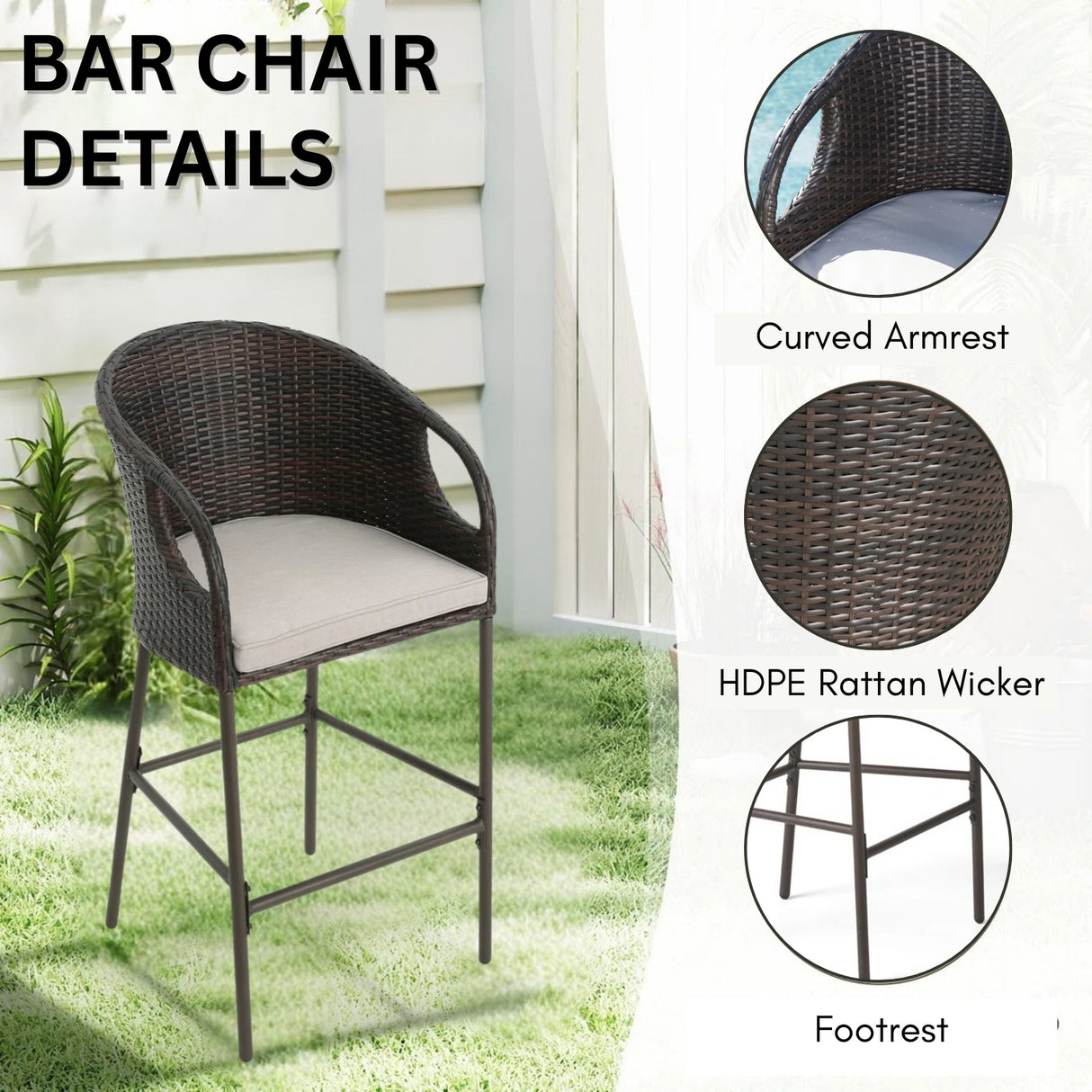 5 Piece Outdoor Wicker Bar Set with High Top Table