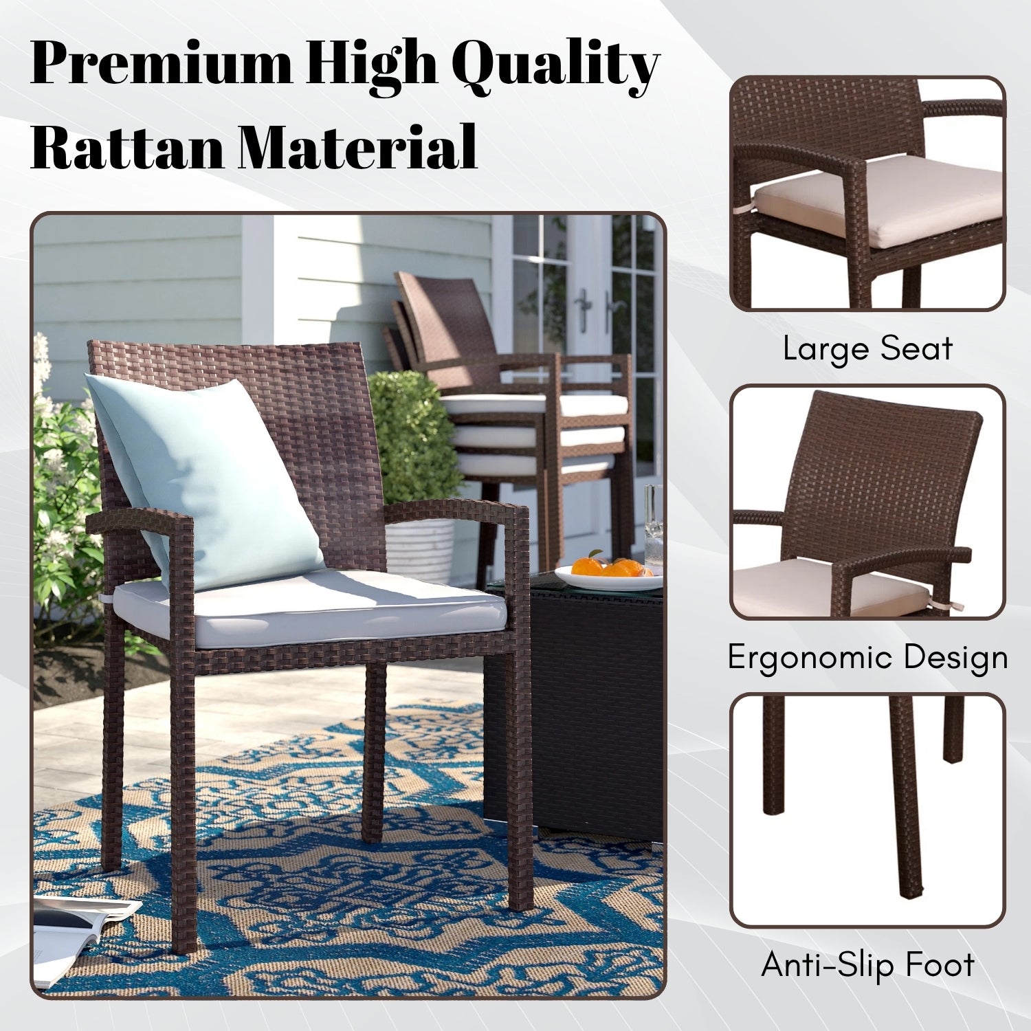 1-Piece Outdoor Rattan Wicker Patio Dining Chair