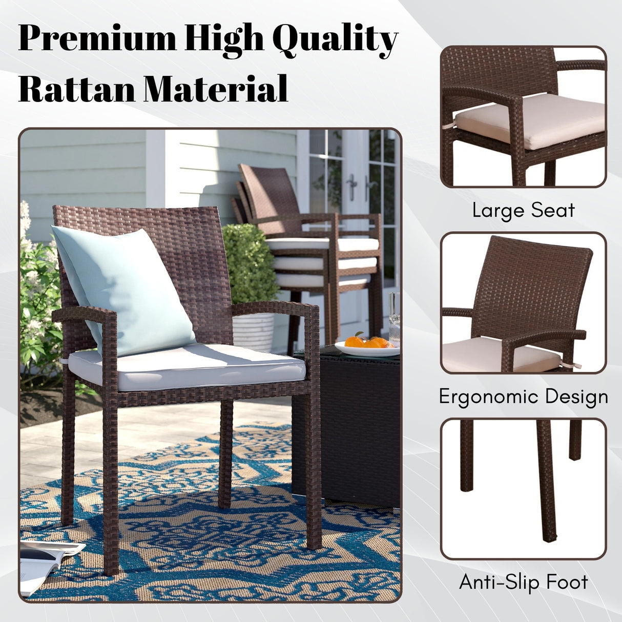 1-Piece Outdoor Rattan Wicker Patio Dining Chair