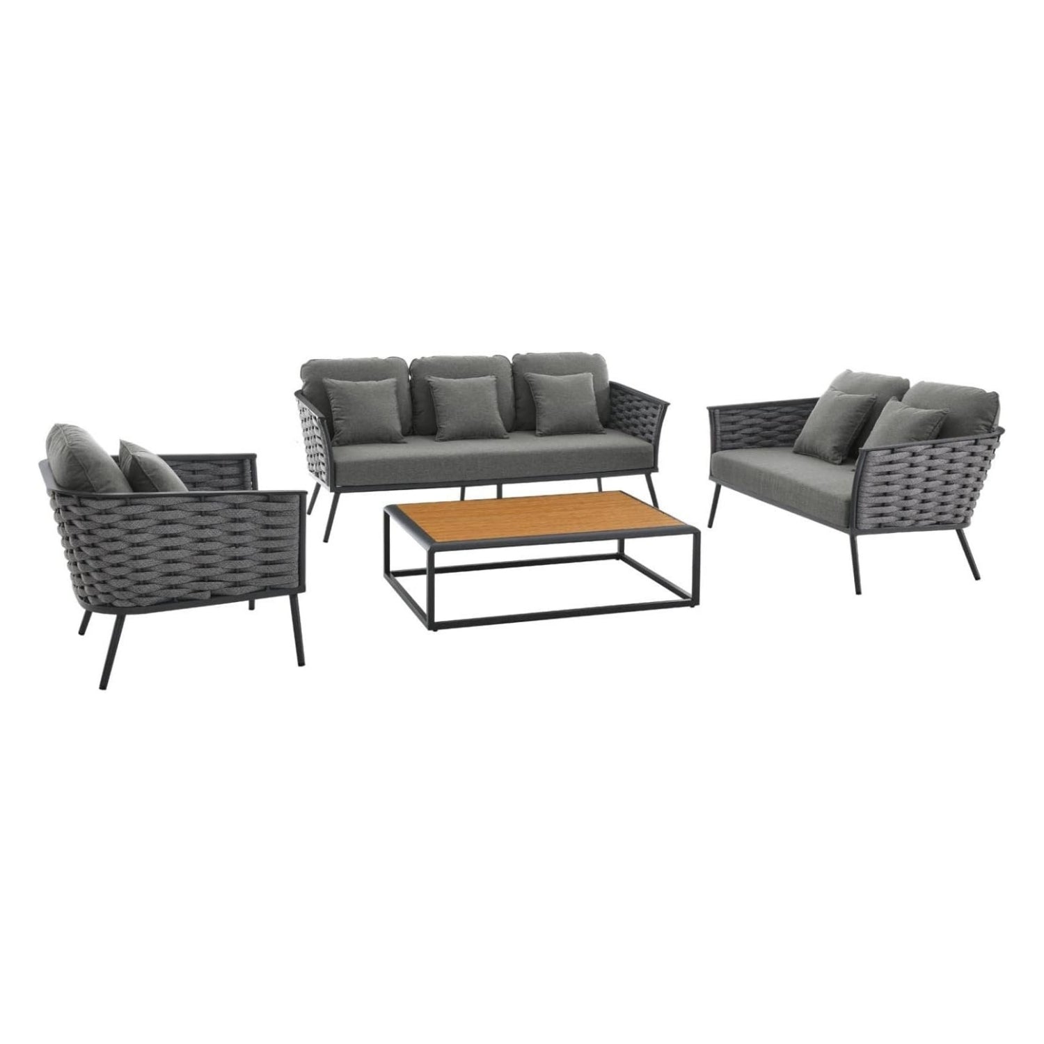 4 Piece Outdoor Rope Sofa Set with Wooden Top Table