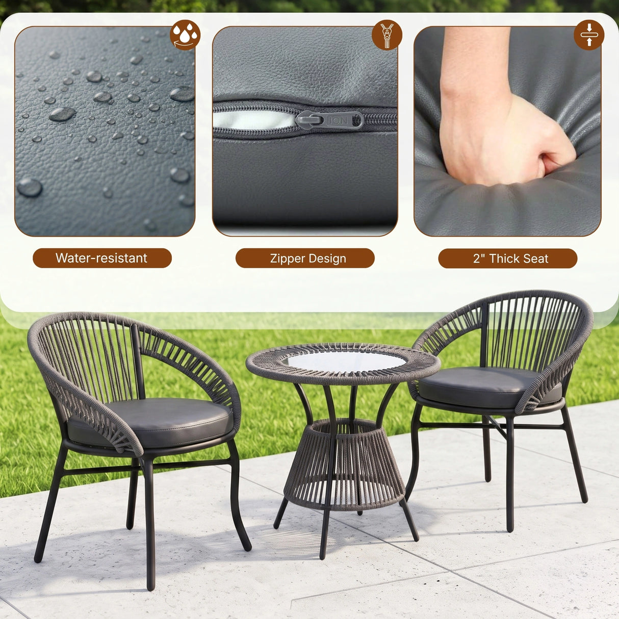 Outdoor 4-Seater Patio Rope Conversation Set (Grey & Dark Grey)