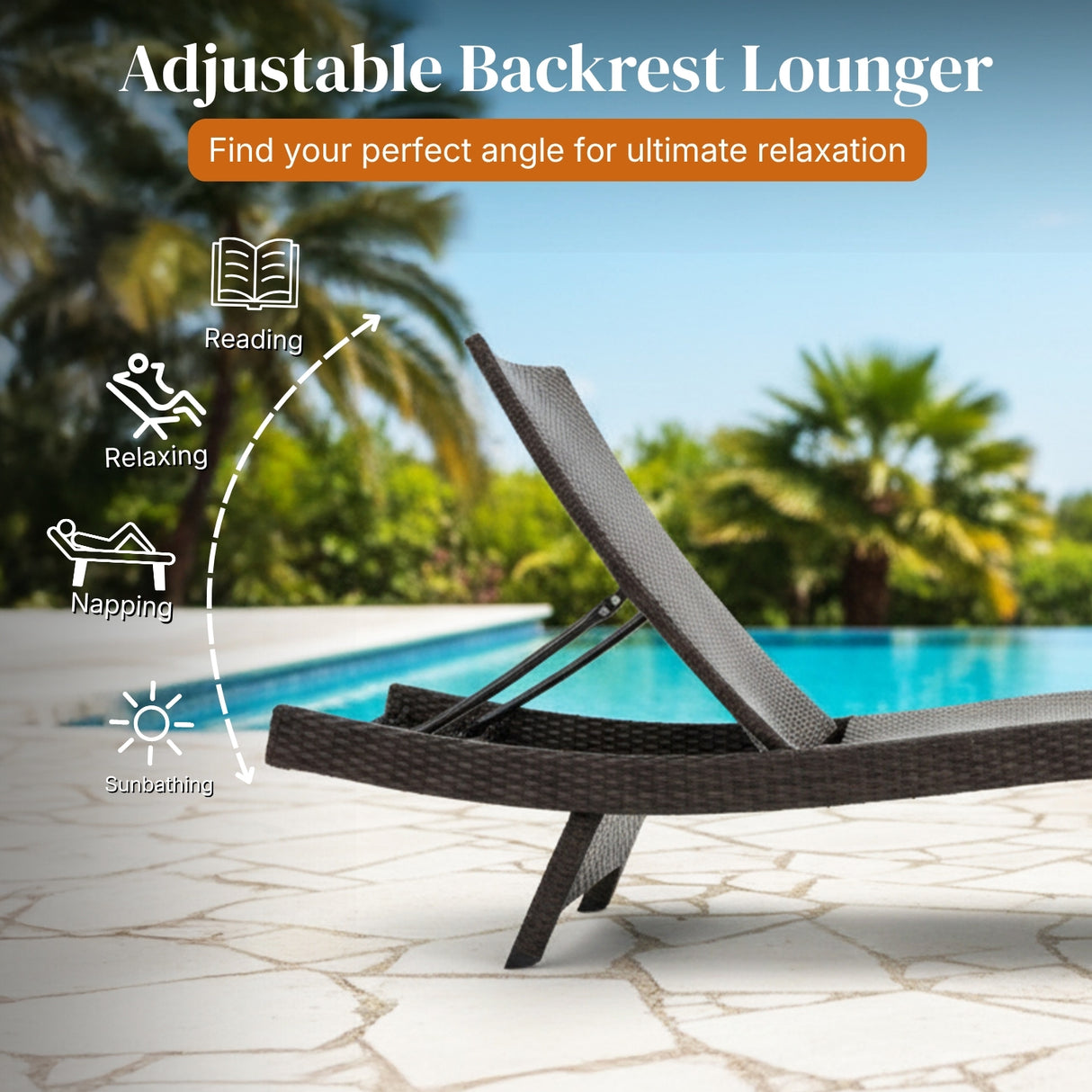 Outdoor All-Weather HDPE Wicker Rattan Sunlounger Recliner with Side Table