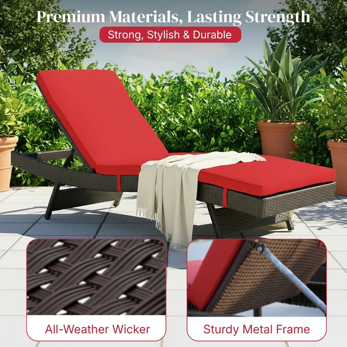 Outdoor Rattan Wicker Chaise Lounger For Poolside