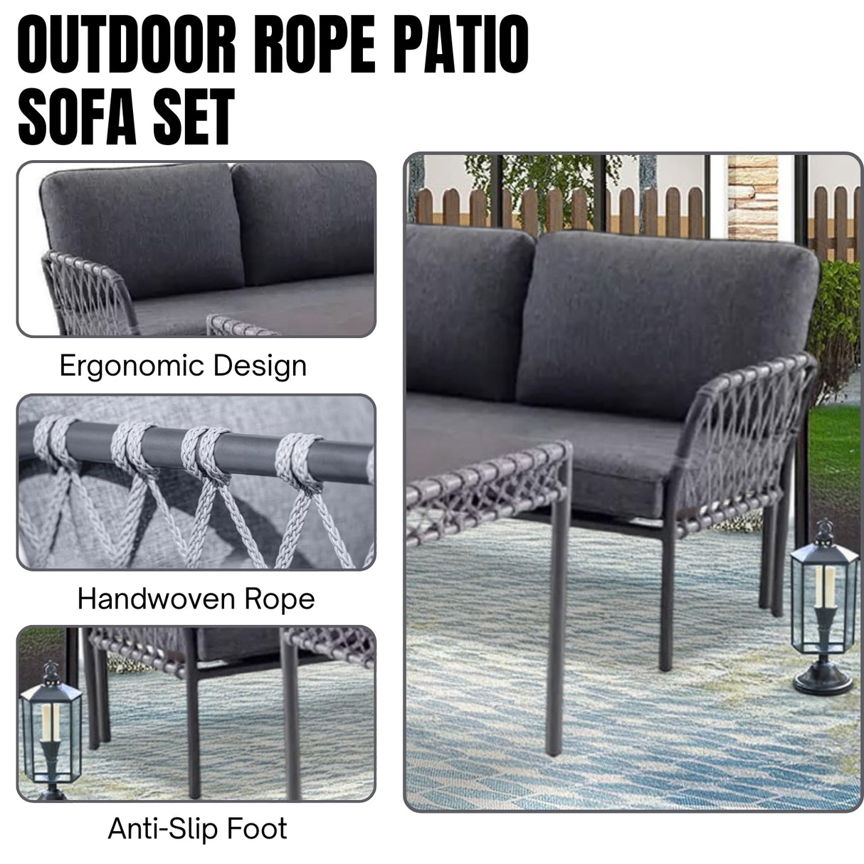 Outdoor Rope 5 Seater L-Shape Sofa
