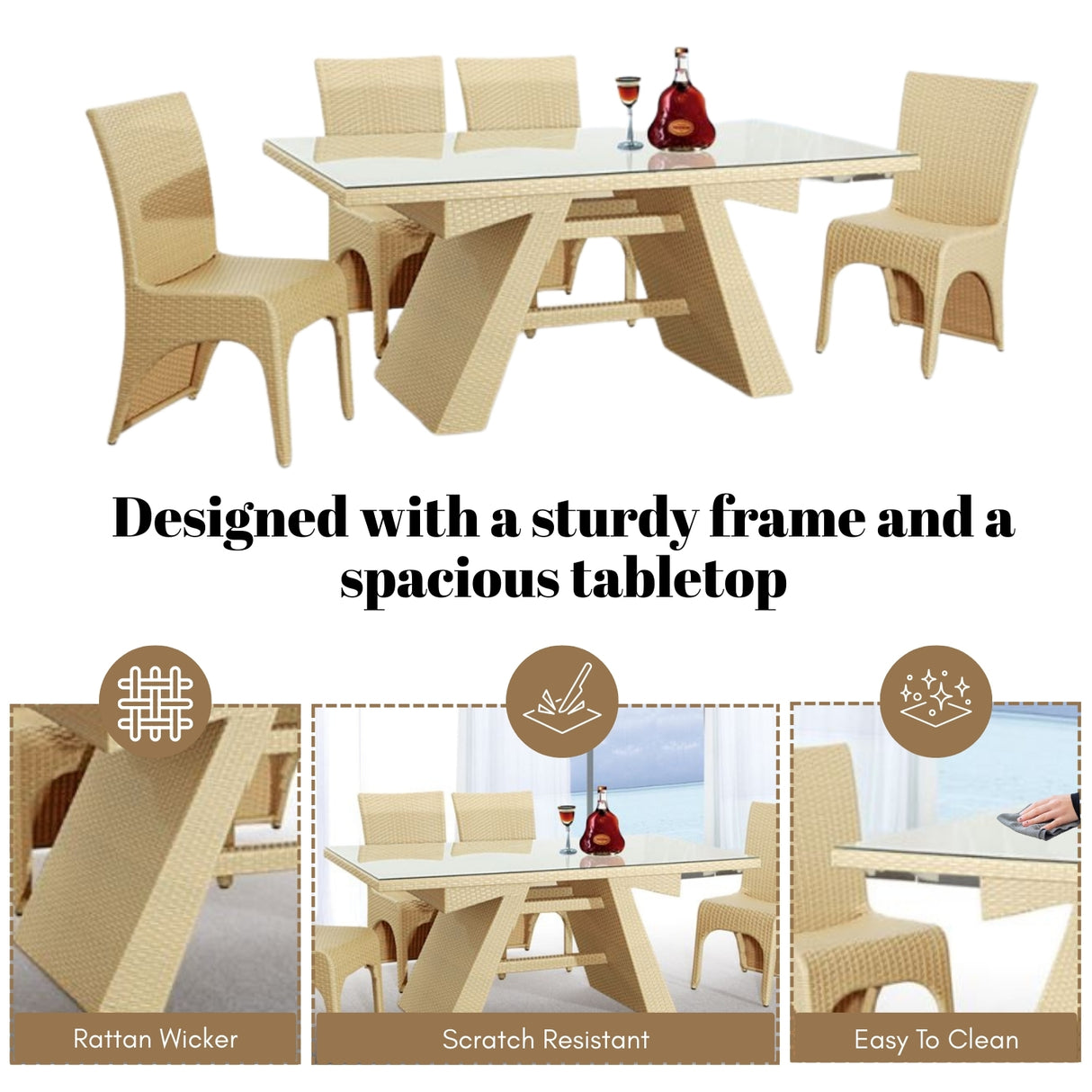 5-Piece Outdoor Patio Dining Set With Rattan Chairs